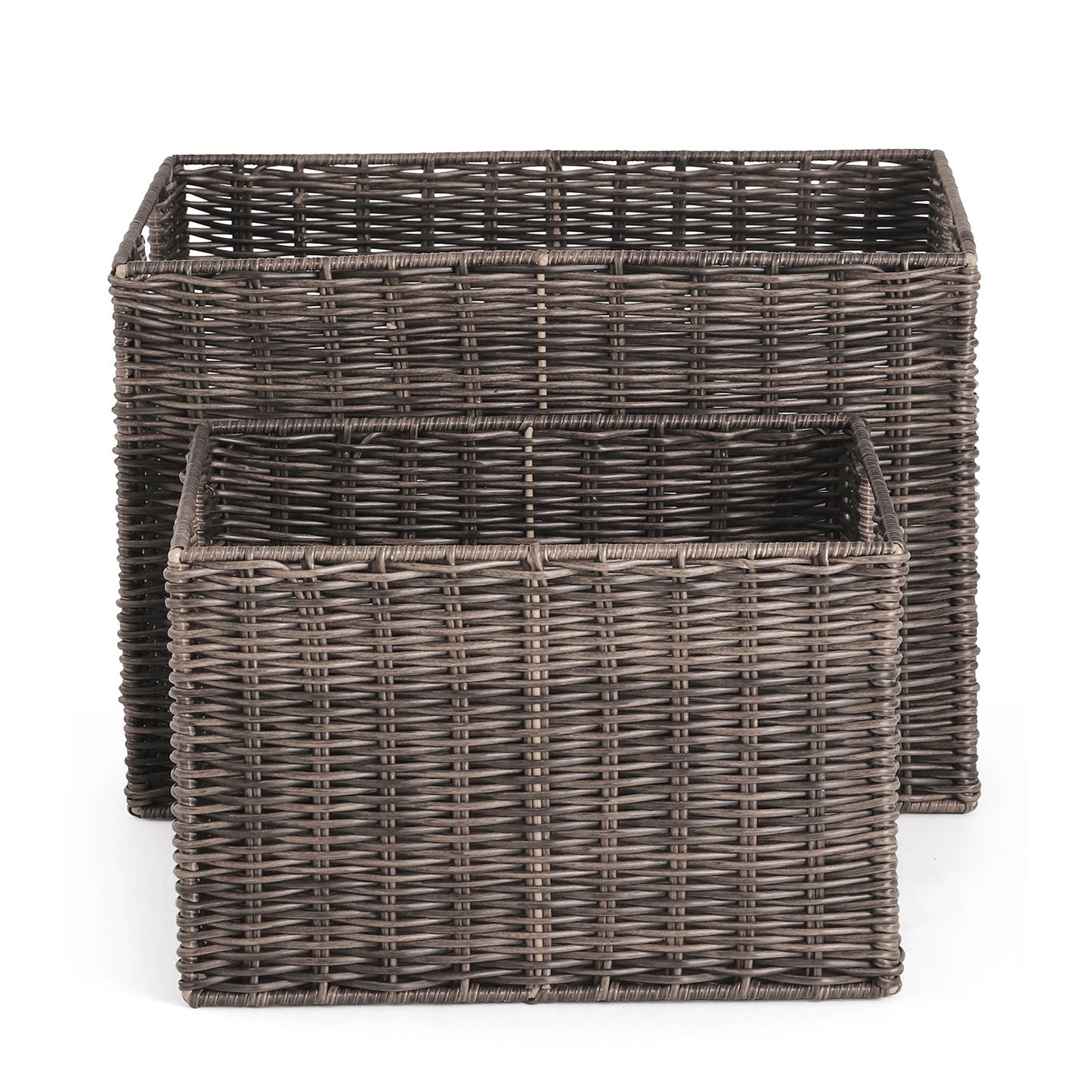 Set Of 2 Brown Resin Wicker Utility Baskets