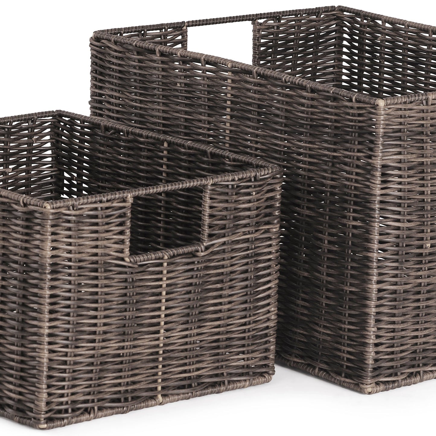 Set Of 2 Brown Resin Wicker Utility Baskets