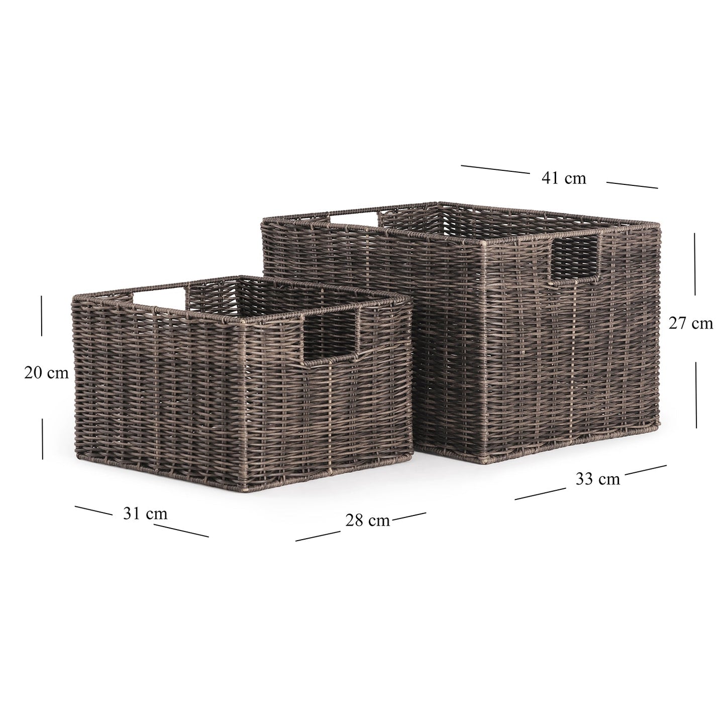 Set Of 2 Brown Resin Wicker Utility Baskets