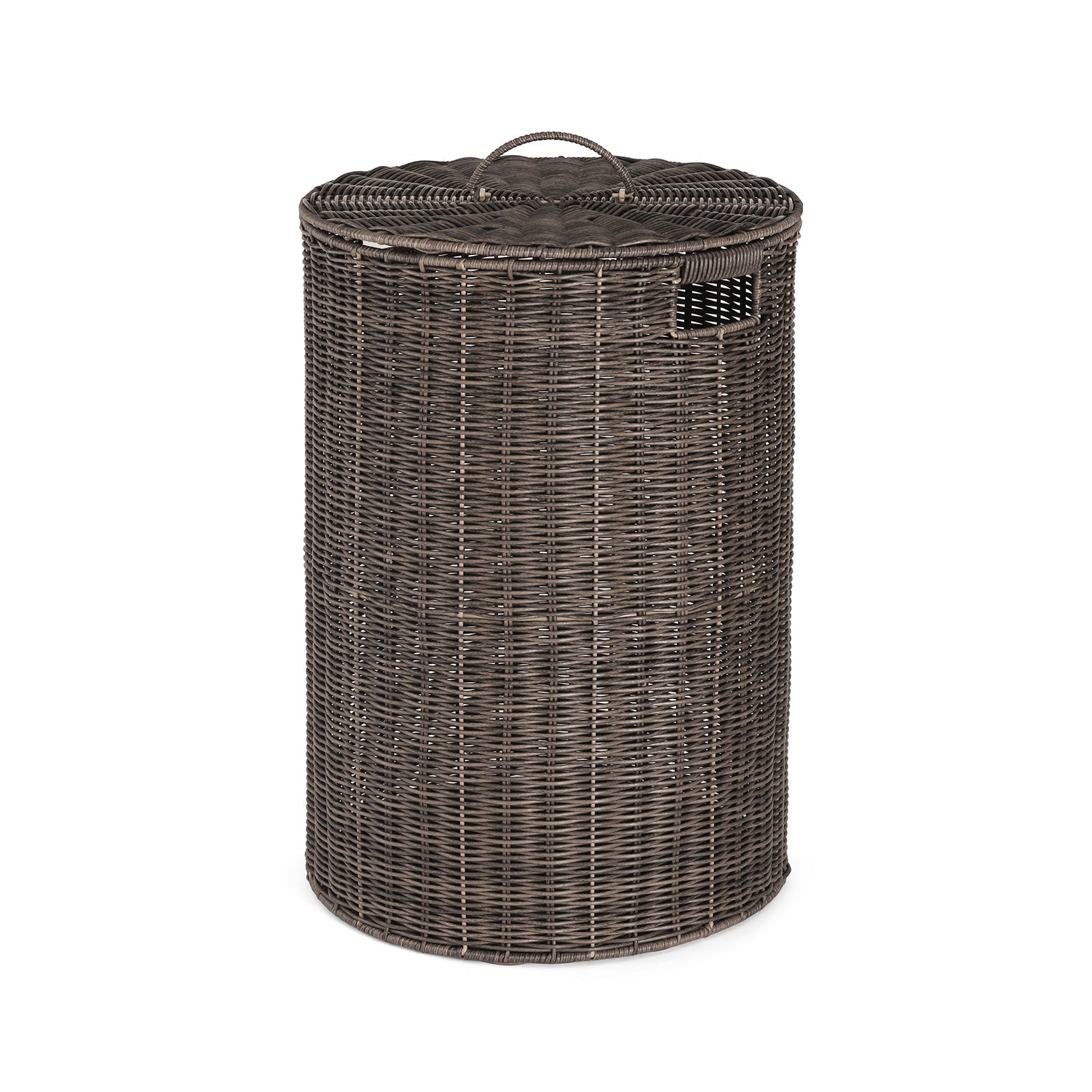 Brown Resin Wicker Laundry Basket With Lid 43.18×43.18×60.96cm