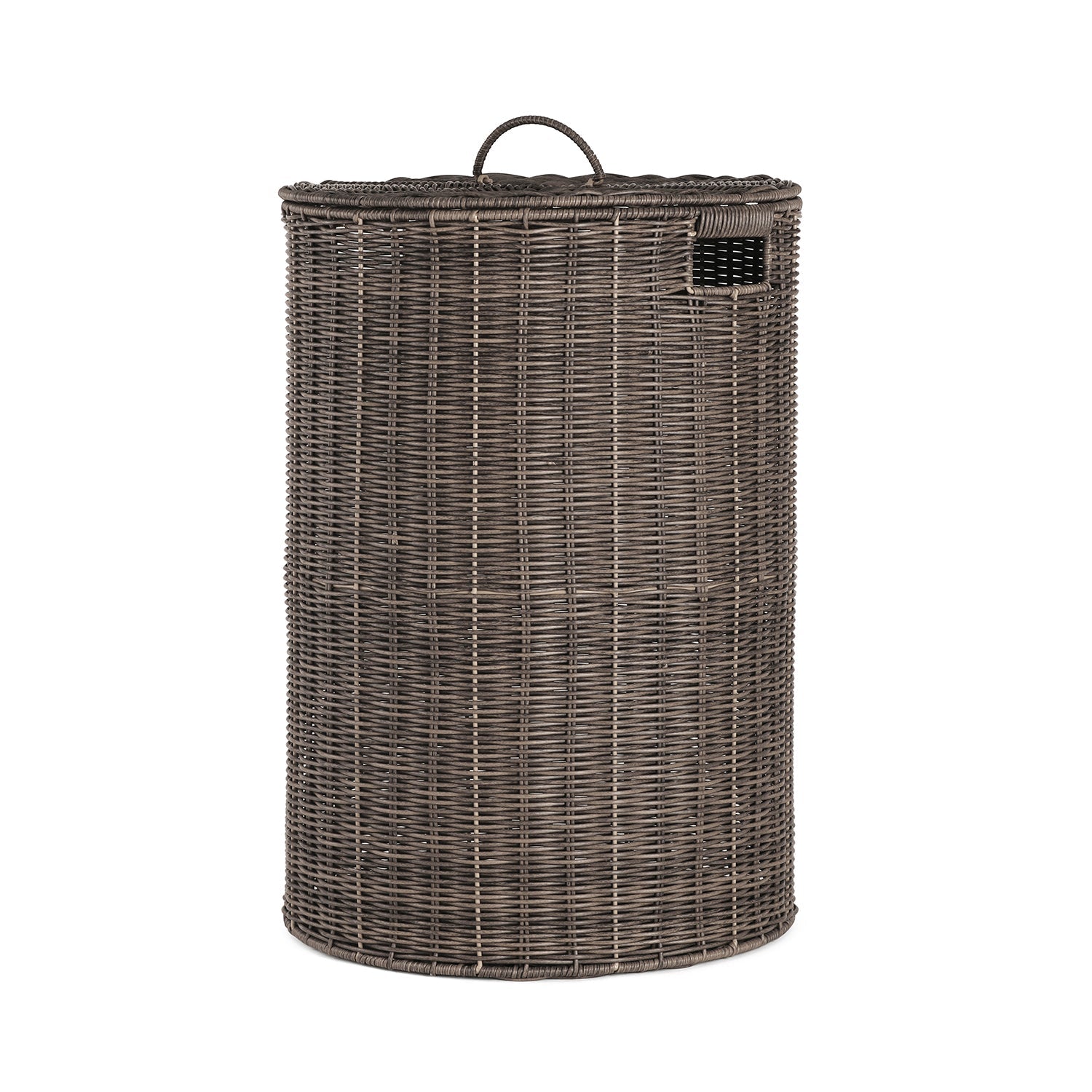 Brown Resin Wicker Laundry Basket With Lid 43.18×43.18×60.96cm
