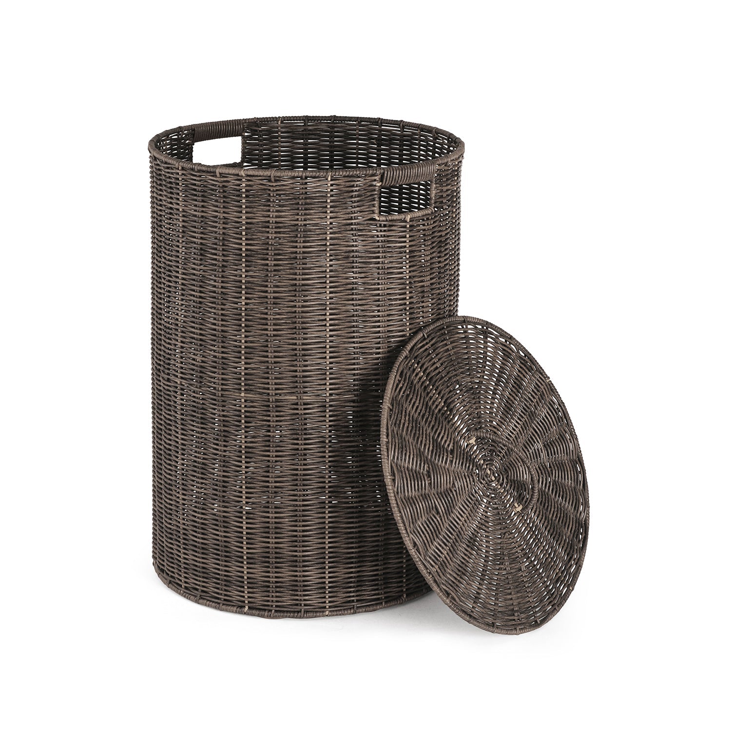 Brown Resin Wicker Laundry Basket With Lid 43.18×43.18×60.96cm