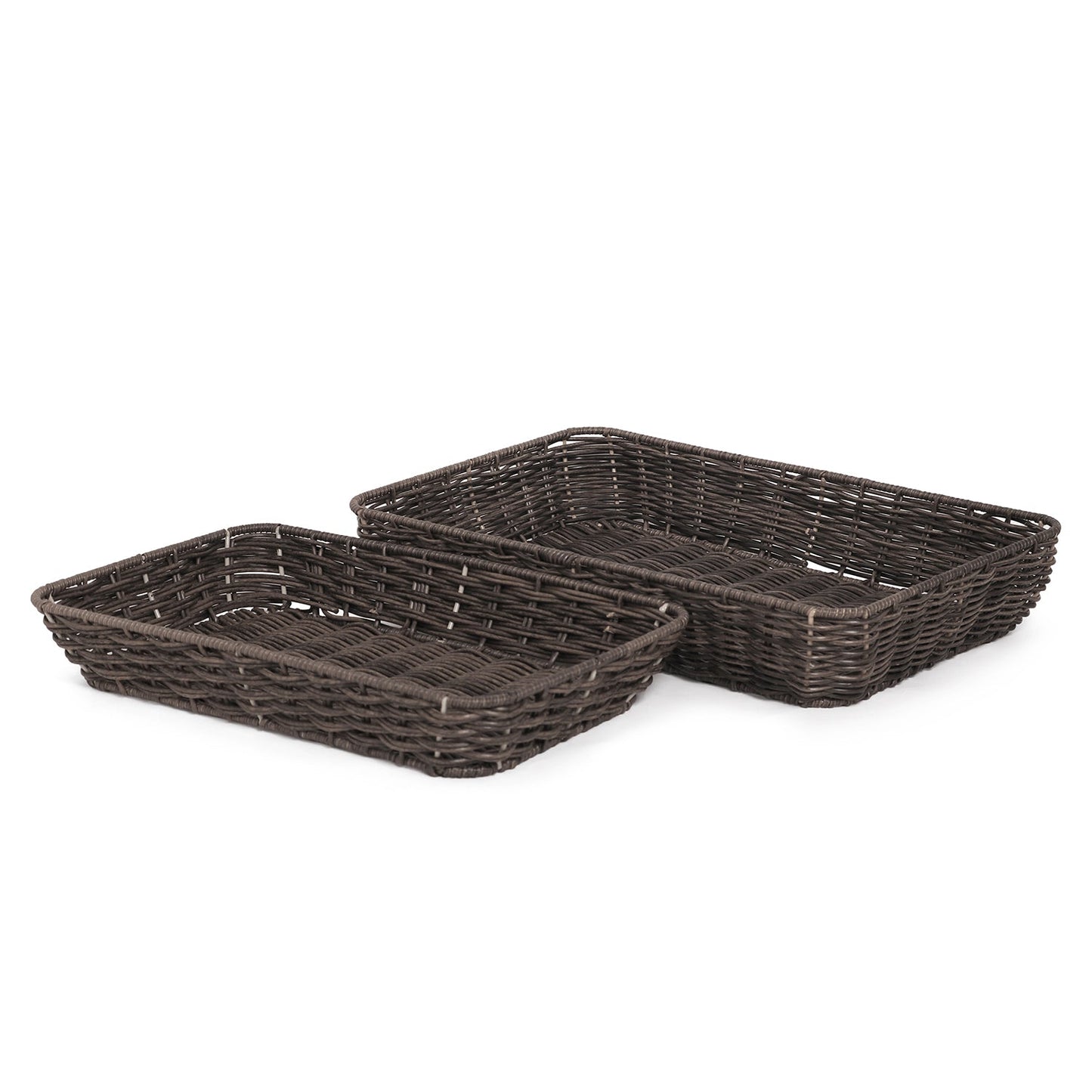 Set Of 2 Brown Resin Wicker Trays