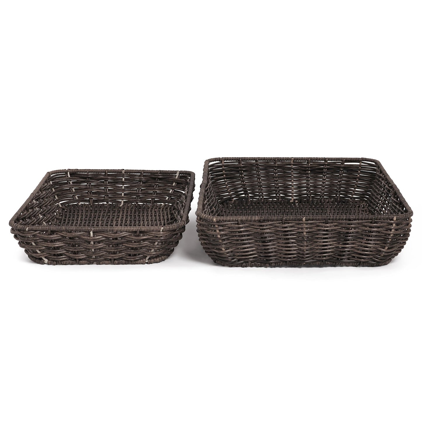 Set Of 2 Brown Resin Wicker Trays