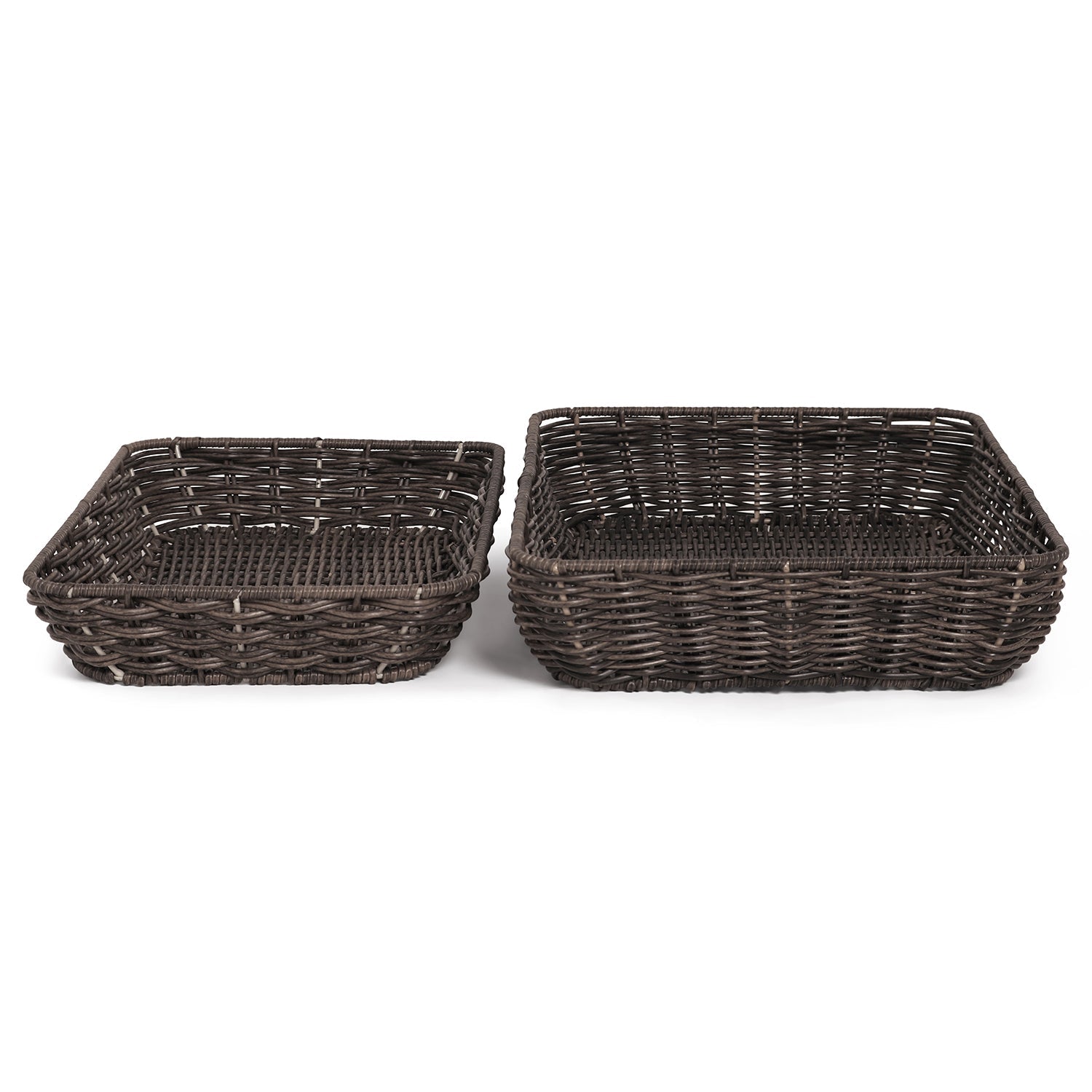Set Of 2 Brown Resin Wicker Trays