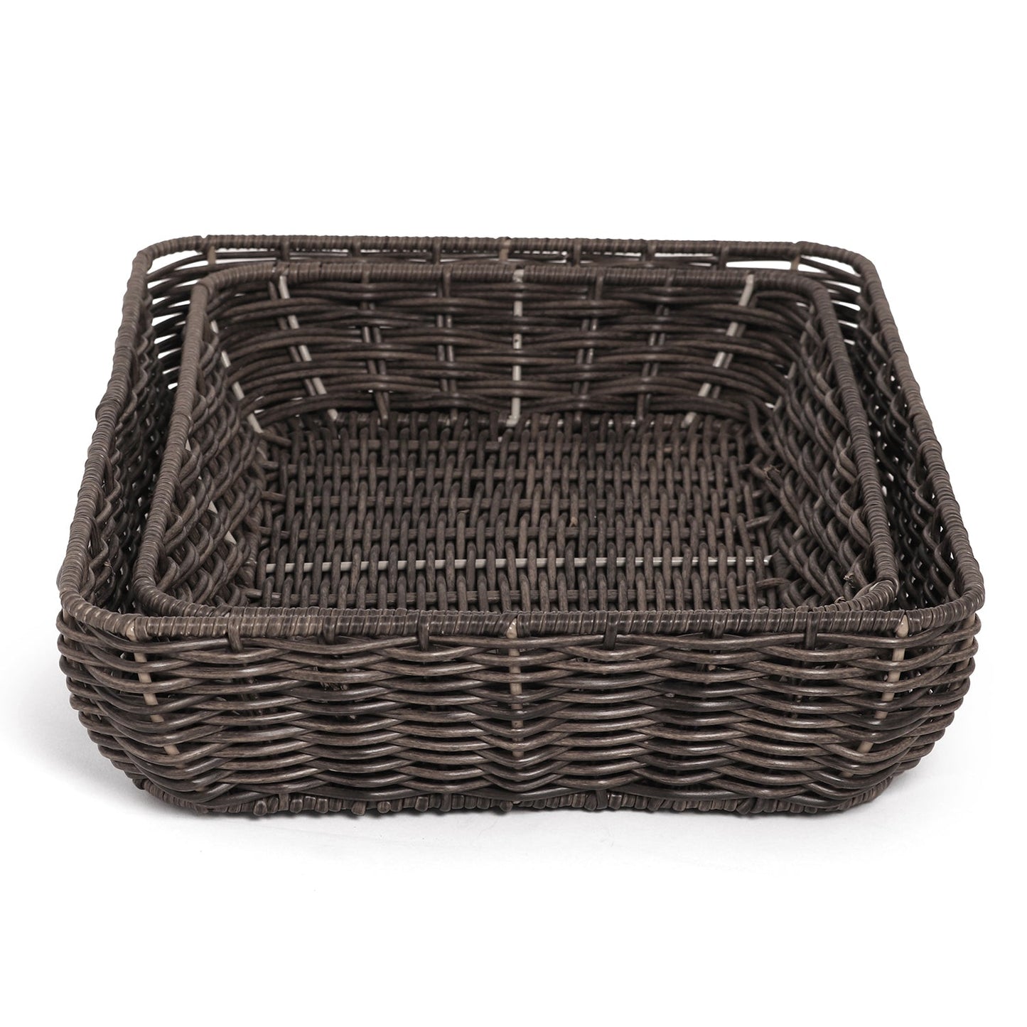 Set Of 2 Brown Resin Wicker Trays