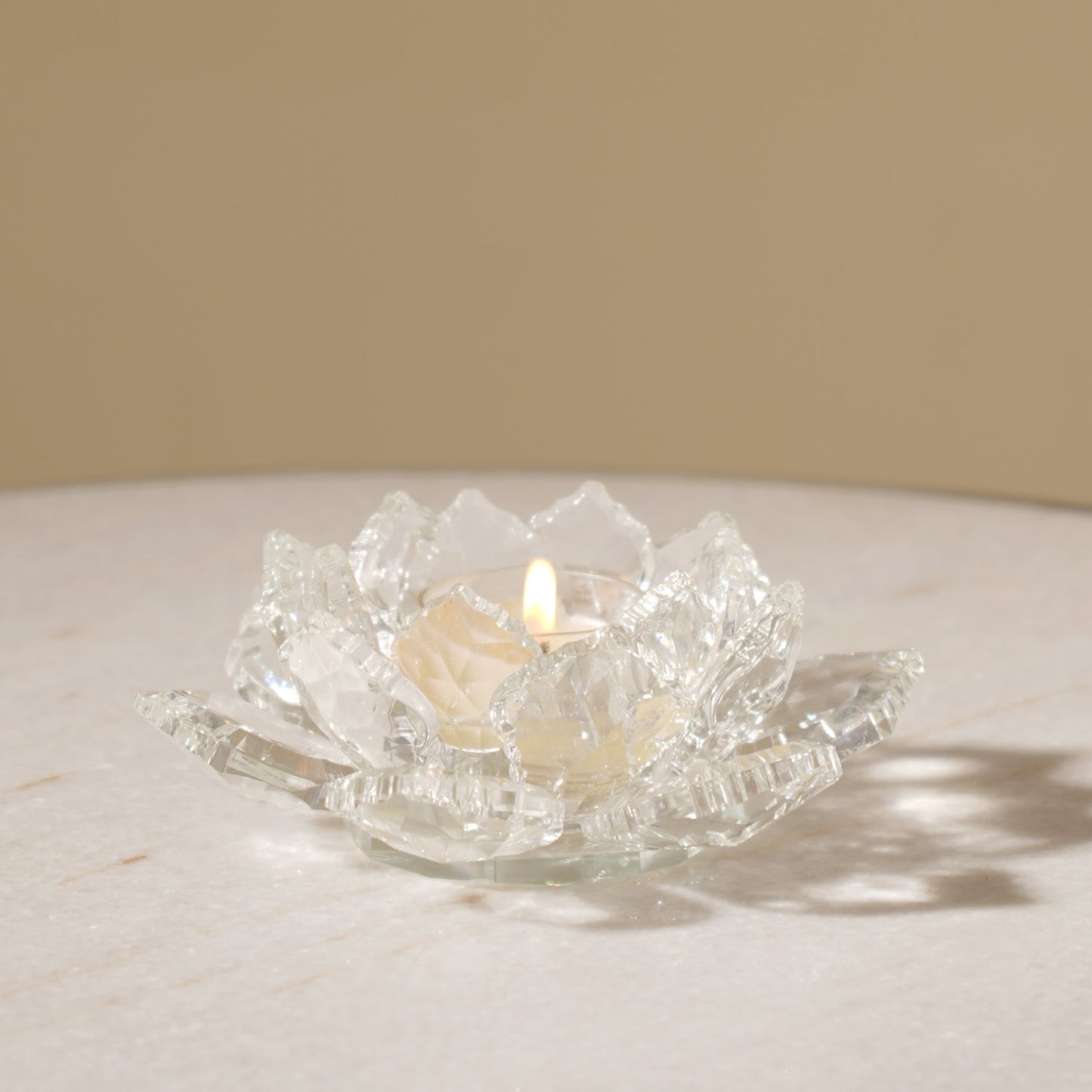 Clear Crystal Lotus Shaped Tealight Candle Holder