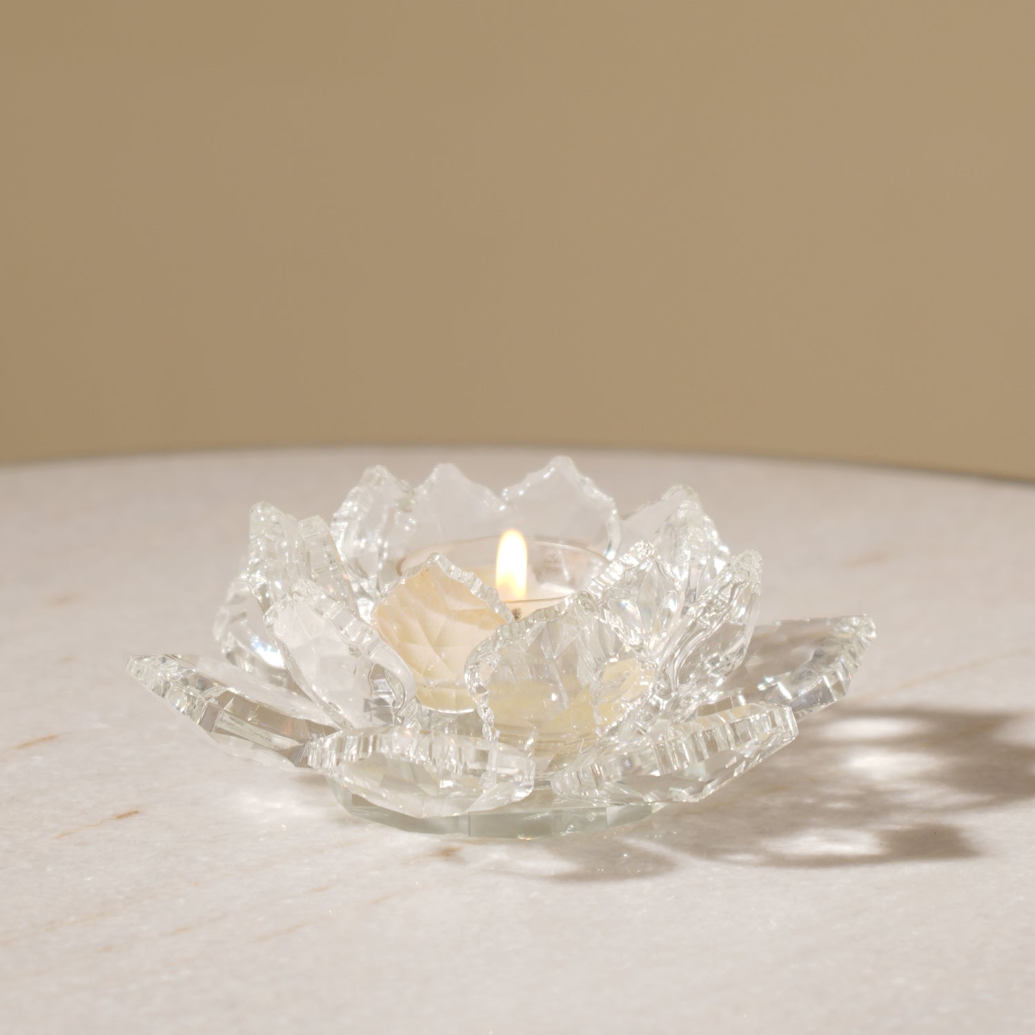 Clear Crystal Lotus Shaped Tealight Candle Holder