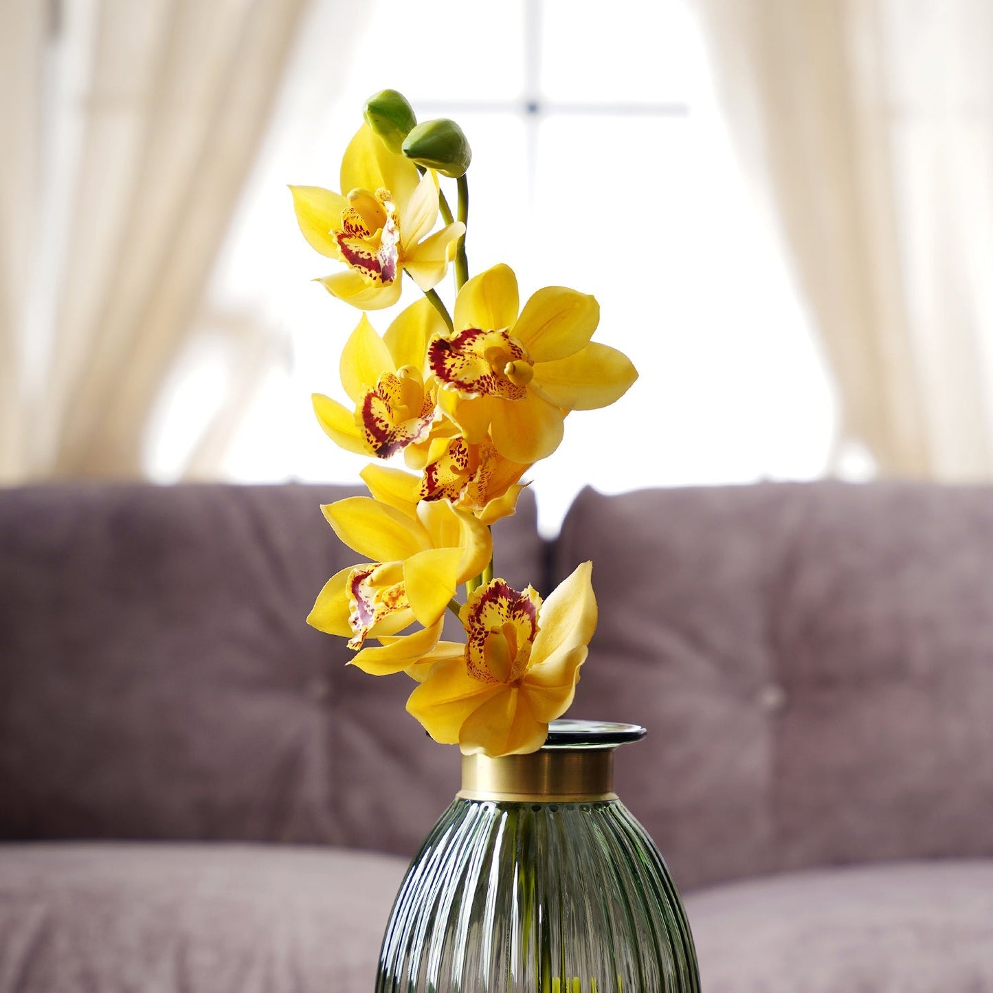 Yellow Faux Boat Orchid Spray Single