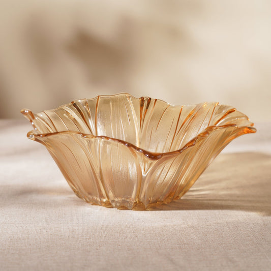Gold Floral Design Glass Bowl-Large