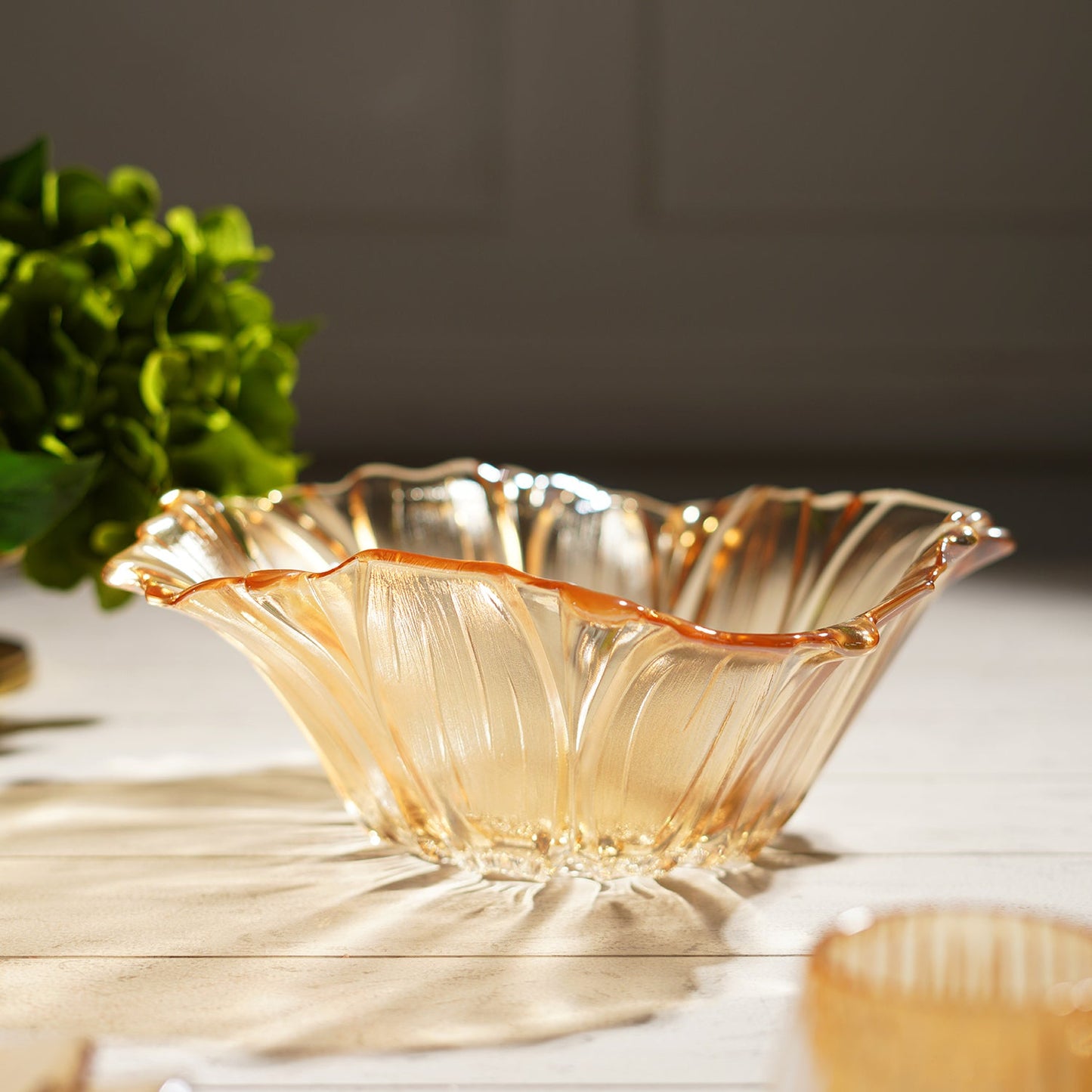 Gold Floral Design Glass Bowl-Large