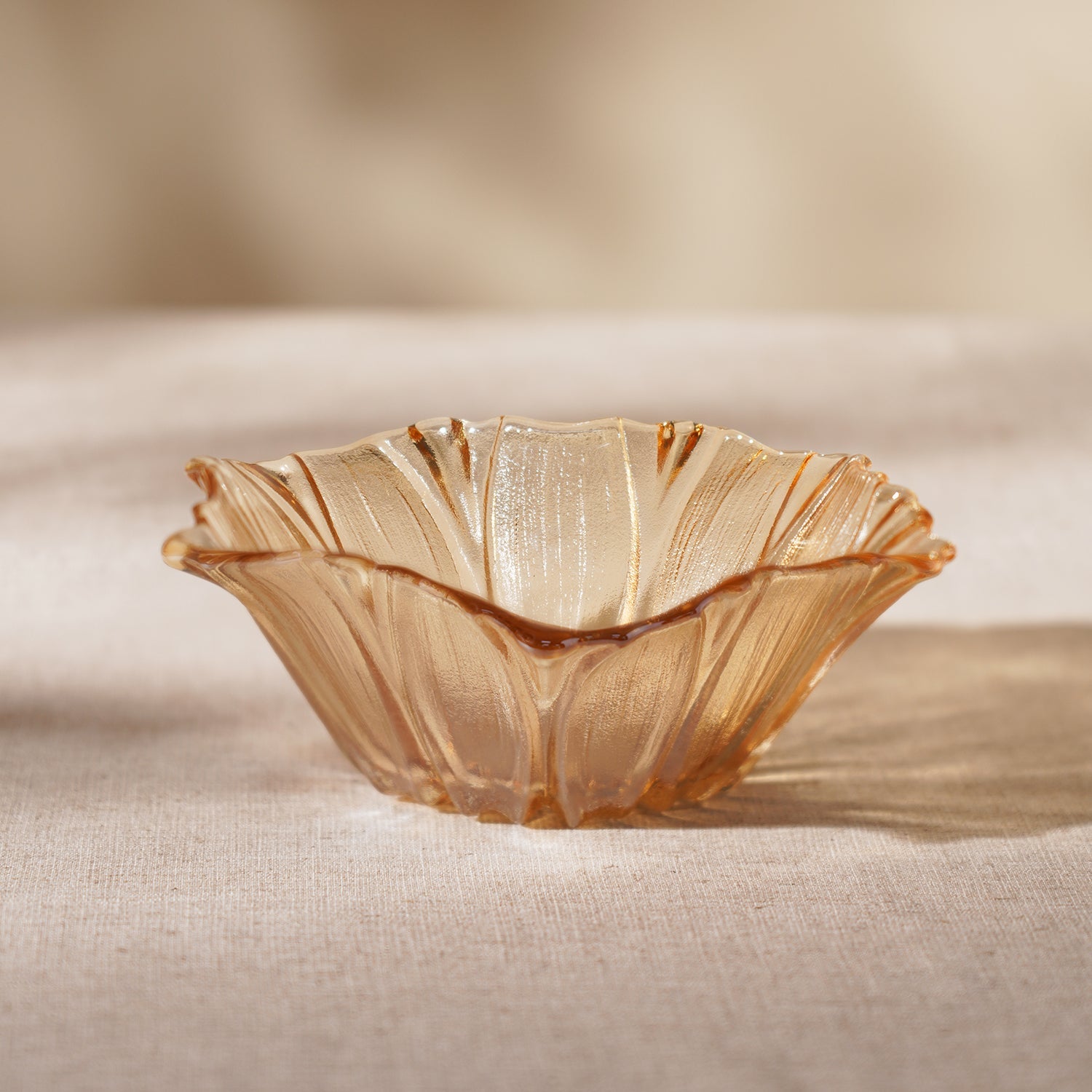 Gold Floral Design Glass Bowl-S