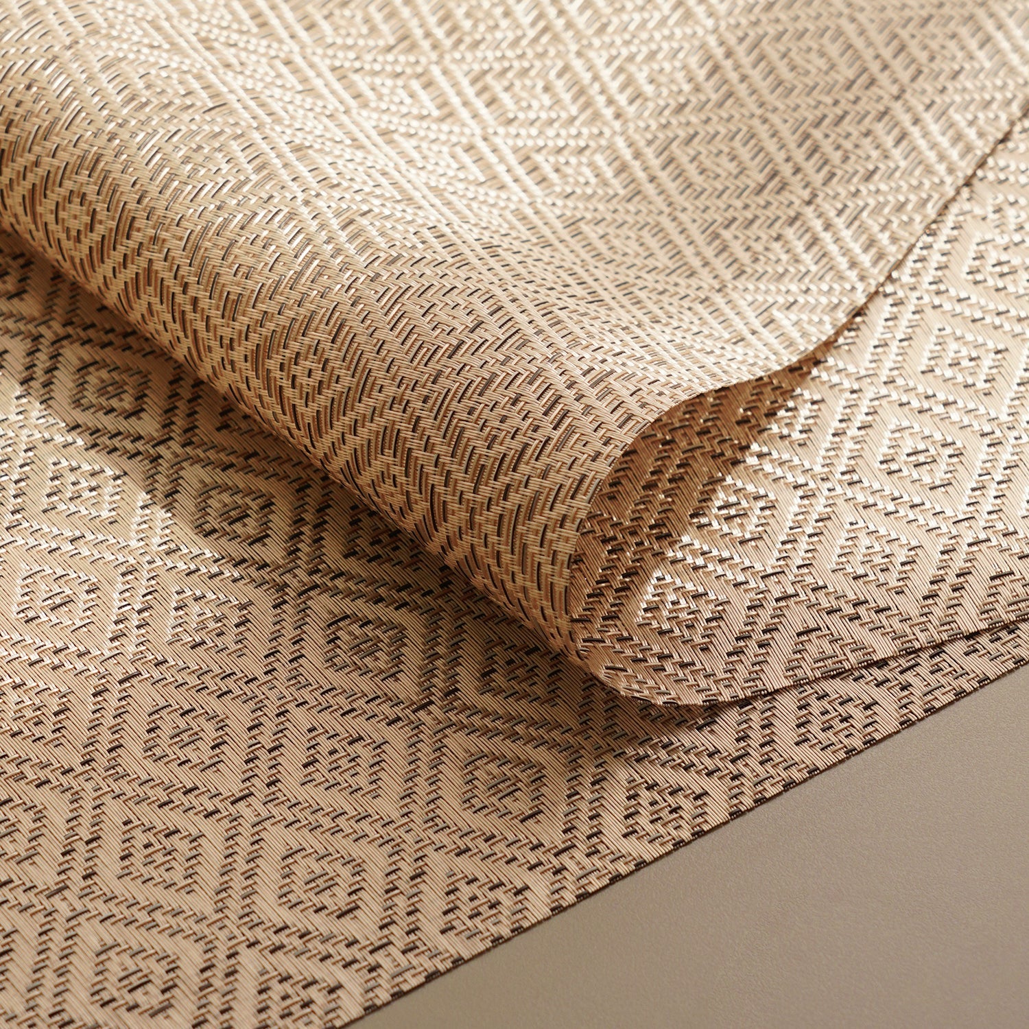 Set Of 2 Beige Geometric Design PVC Placemats
