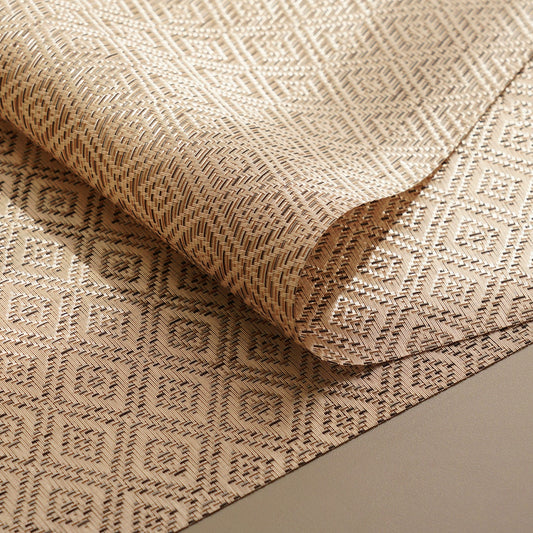 Set Of 2 Beige Geometric Design PVC Placemats