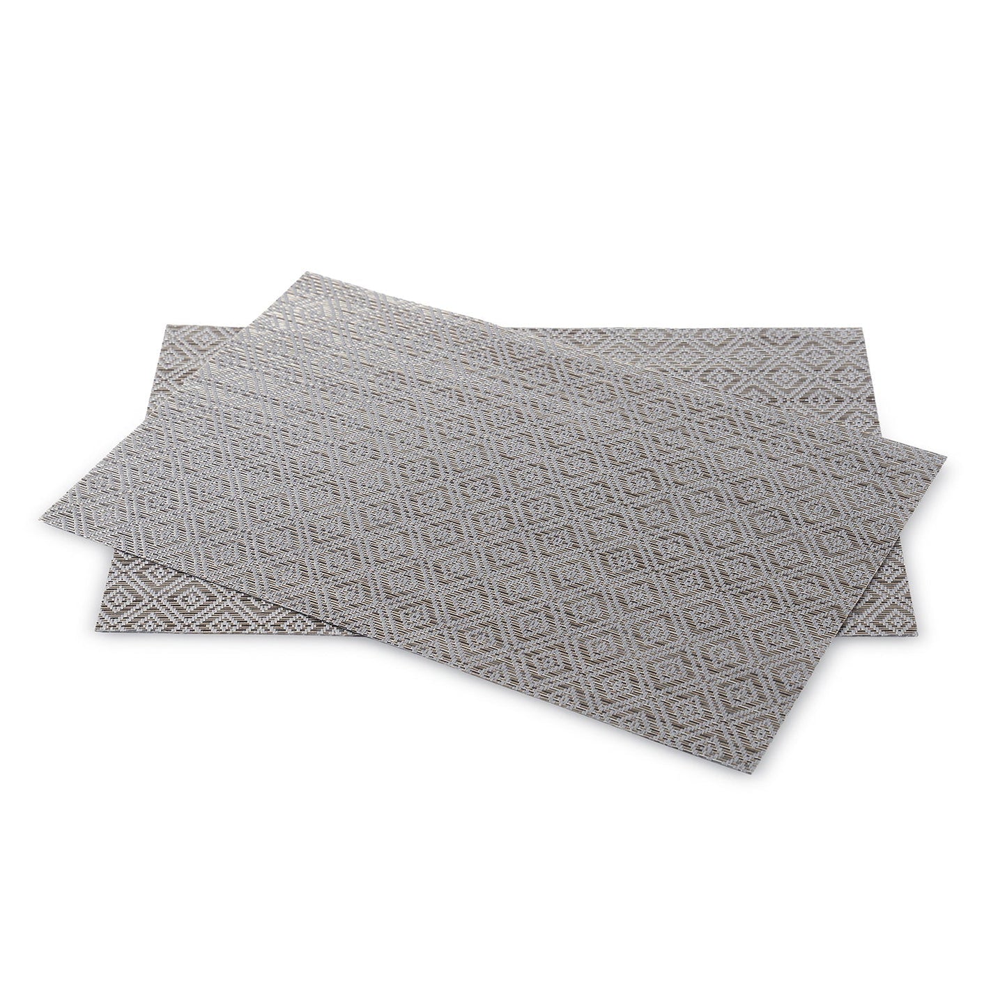 Set Of 2 Silver Geometric Design Woven Pvc Placemats