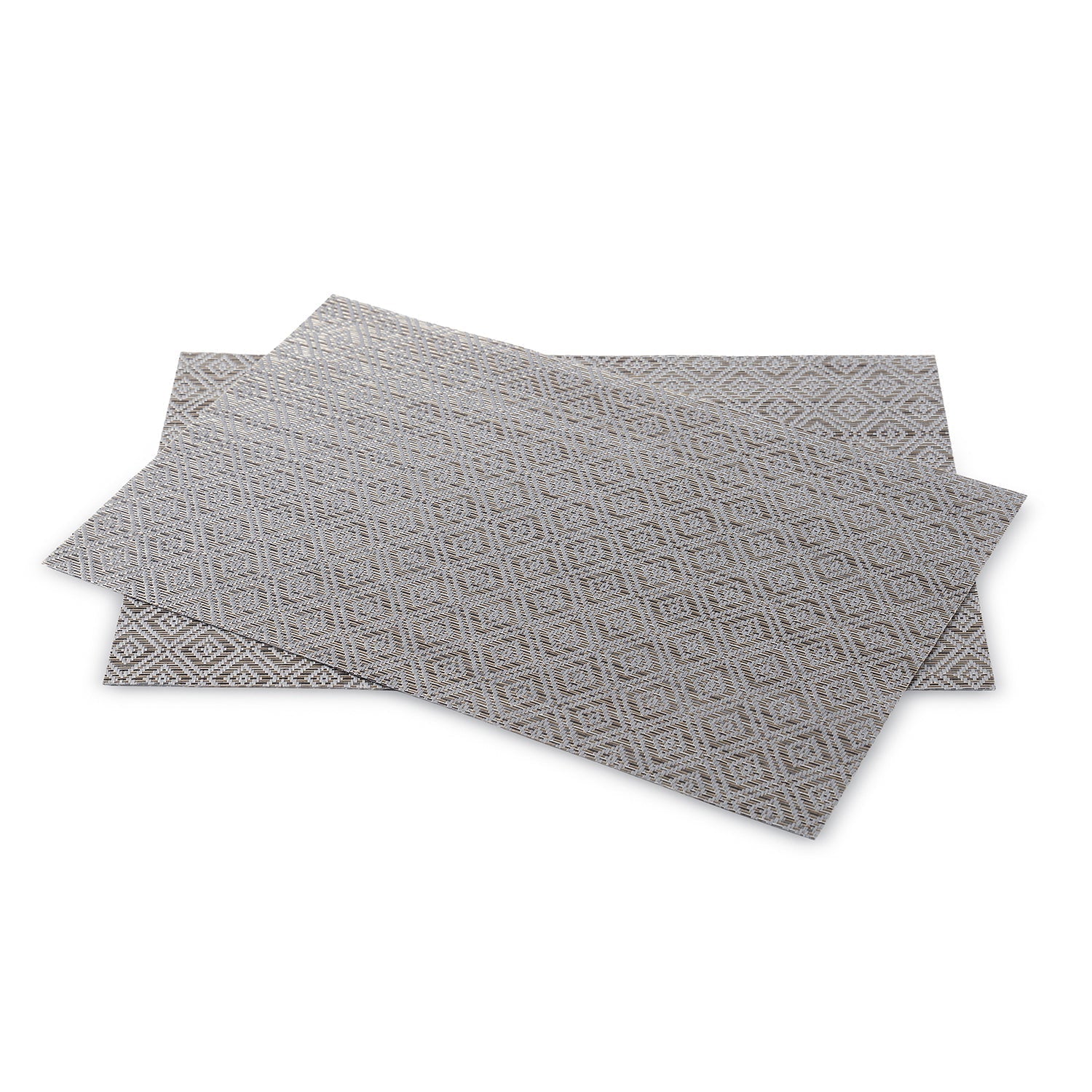 Set Of 2 Silver Geometric Design Woven Pvc Placemats