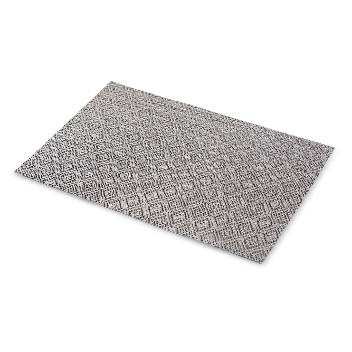 Set Of 2 Silver Geometric Design Woven Pvc Placemats