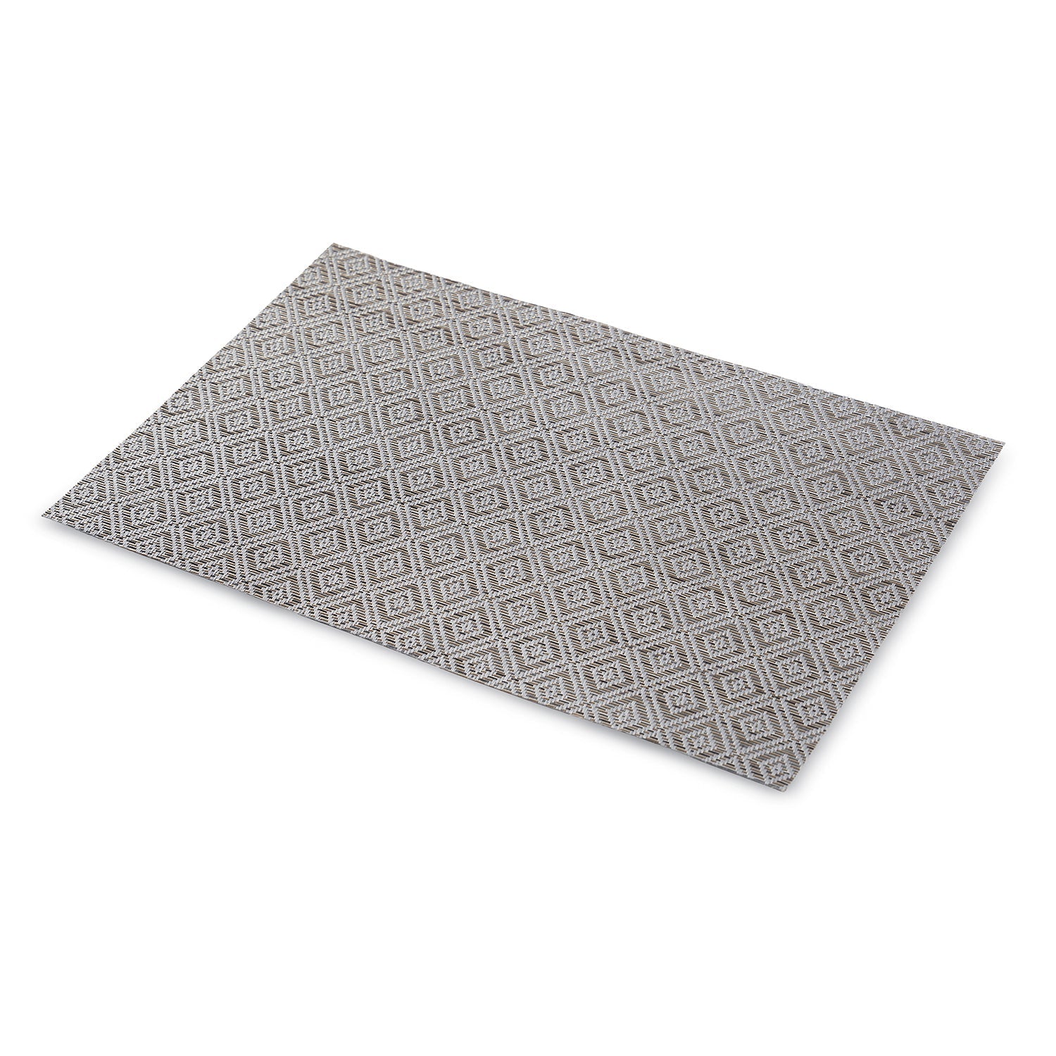 Set Of 2 Silver Geometric Design Woven Pvc Placemats