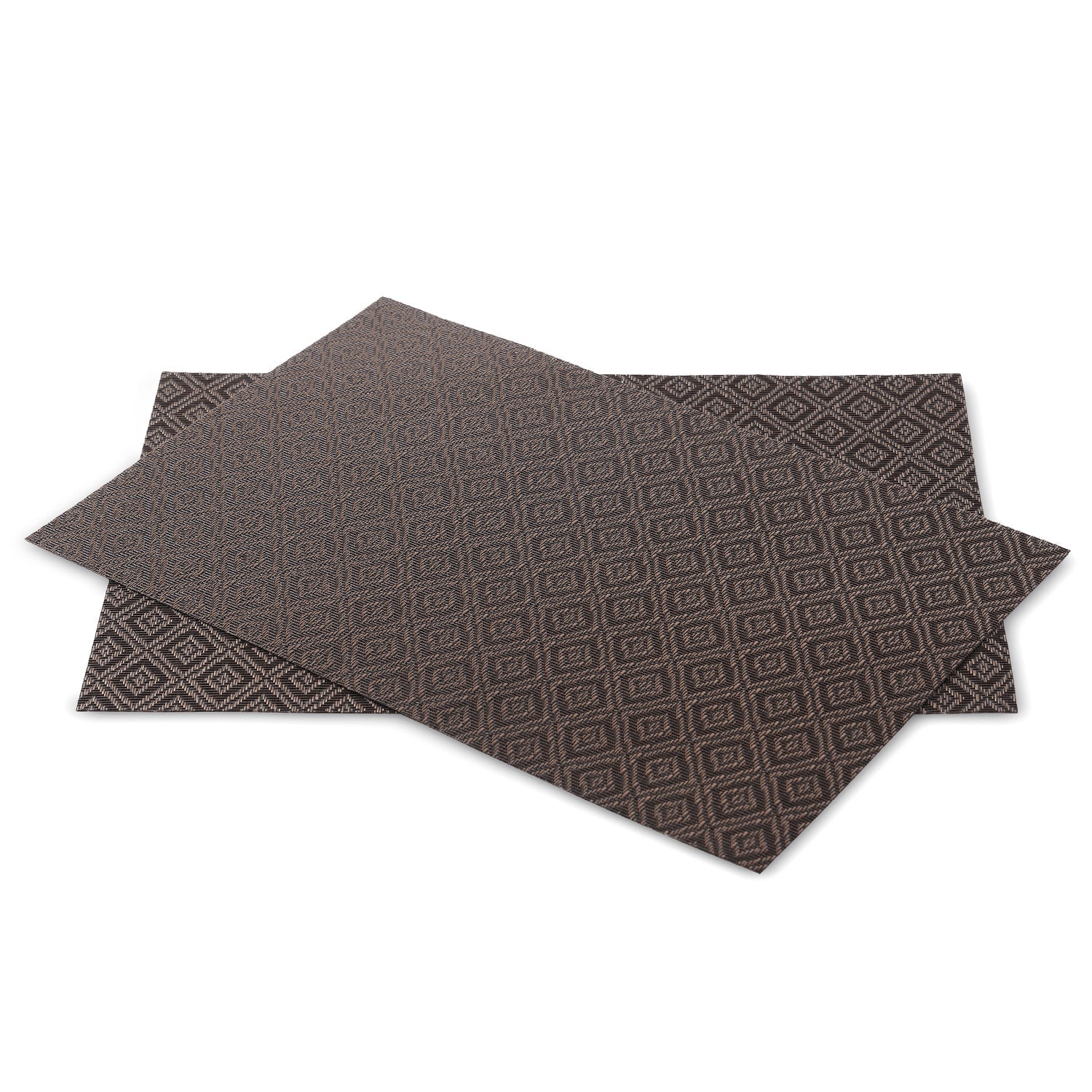 Set Of 2 Brown Geometric Design Pvc Placemats