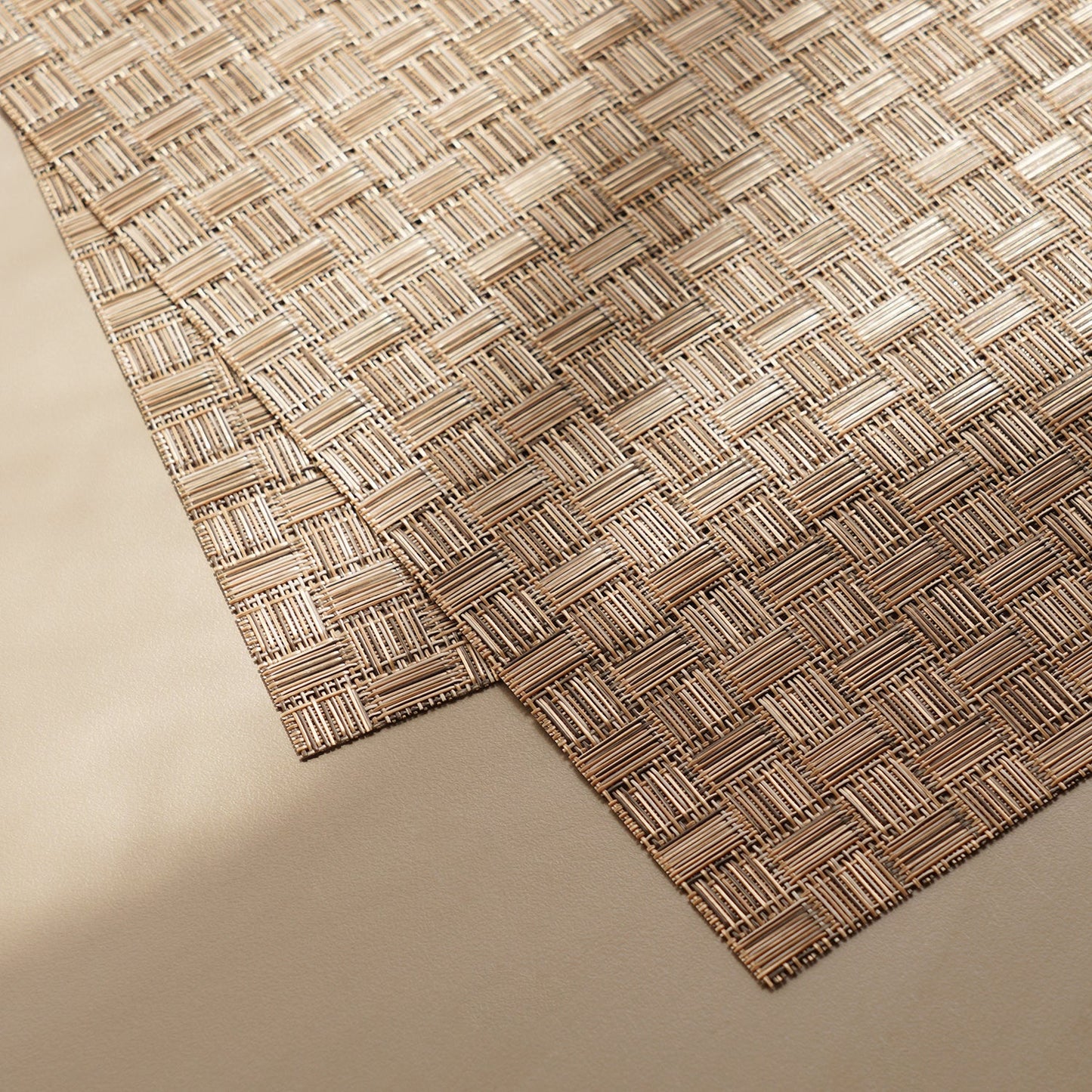 Set of 2 Light Brown Woven PVC Placemats