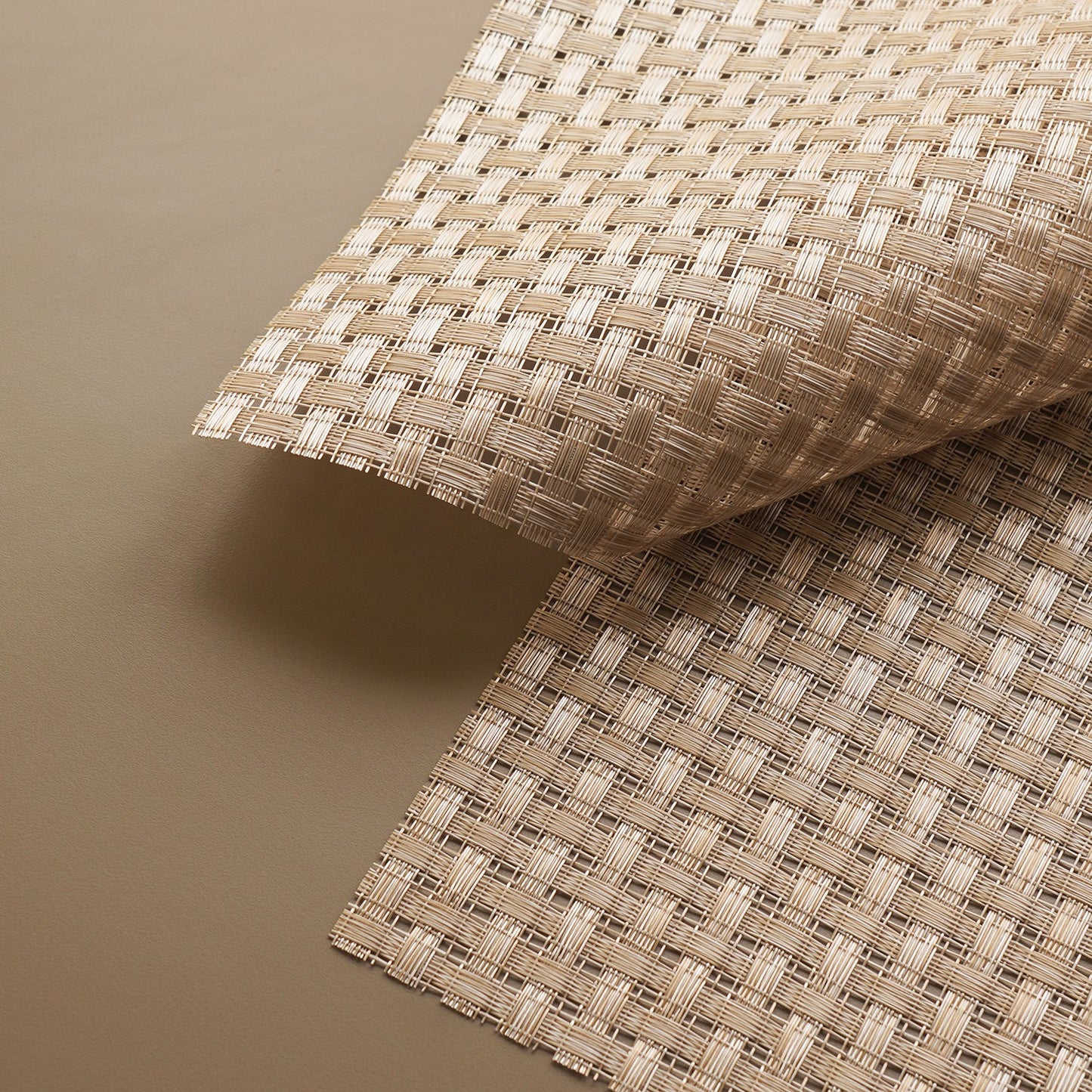 Set of 2 Beige Woven PVC Placemats