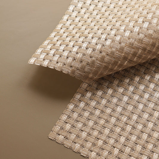 Set of 2 Beige Woven PVC Placemats