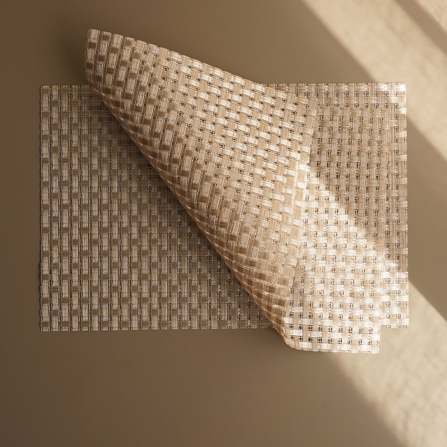 Set of 2 Beige Woven PVC Placemats