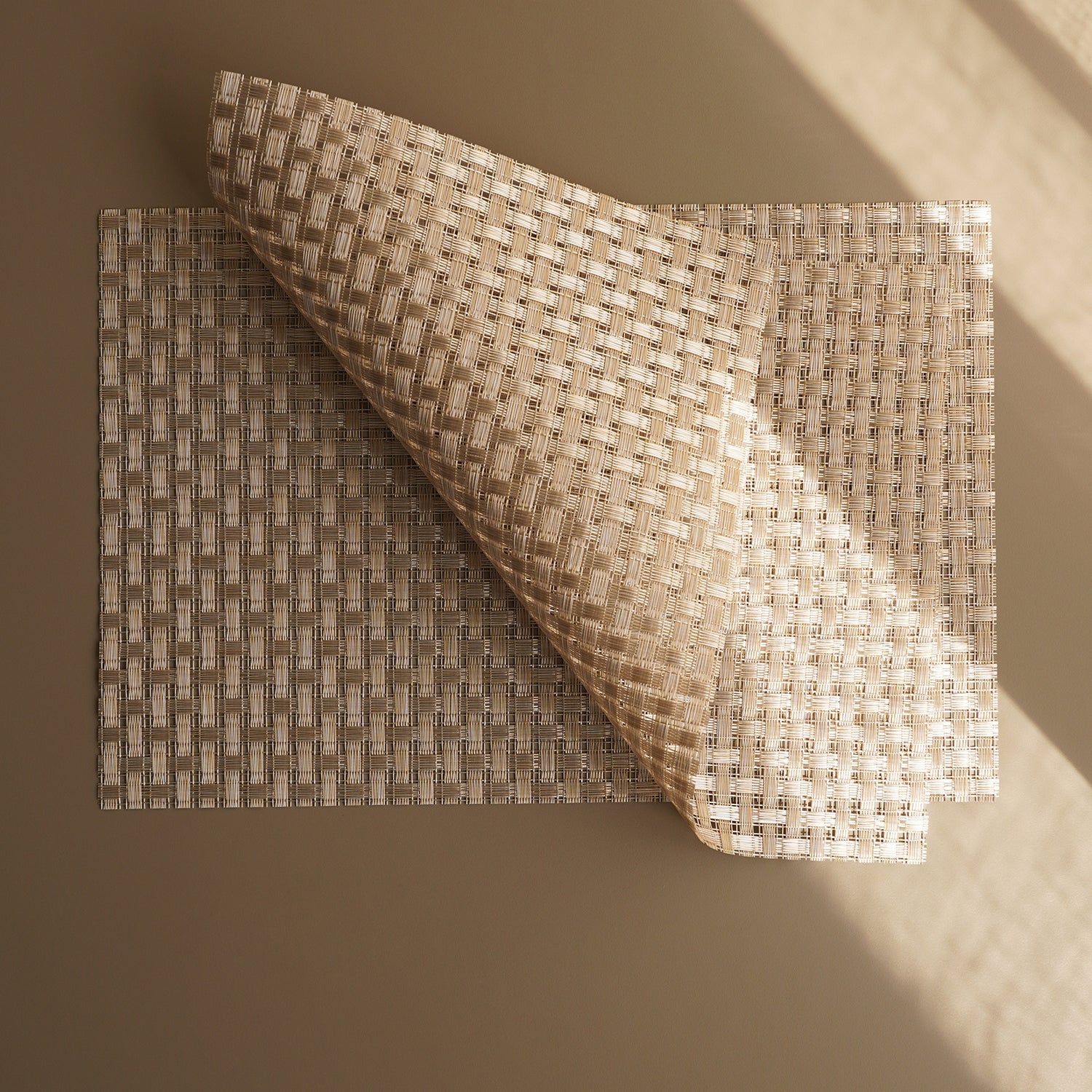 Set of 2 Beige Woven PVC Placemats