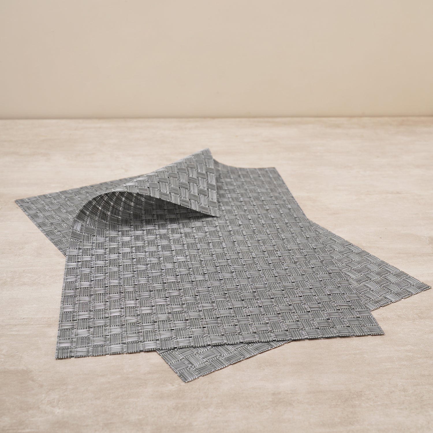 Set Of 2 Silver Woven Pvs Placemats