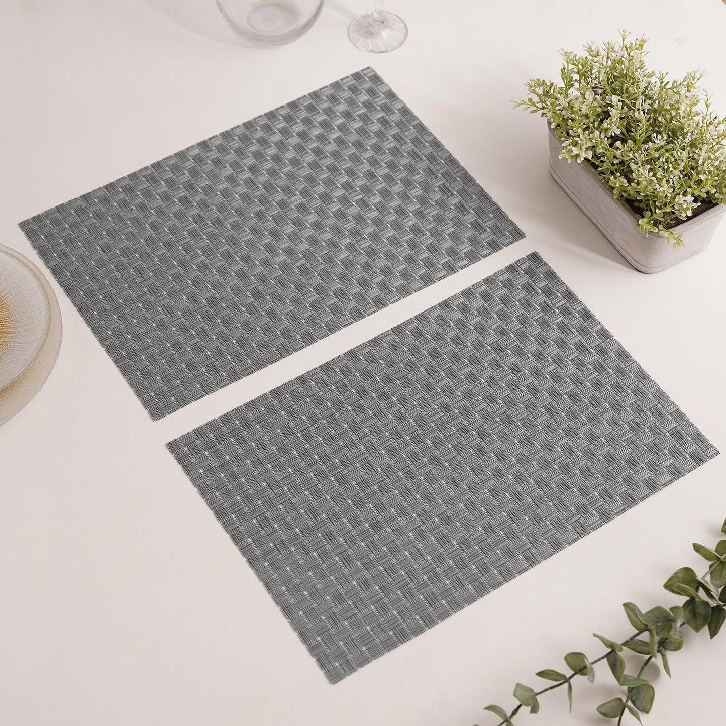 Set Of 2 Silver Woven Pvs Placemats