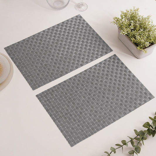 Set Of 2 Silver Woven Pvs Placemats