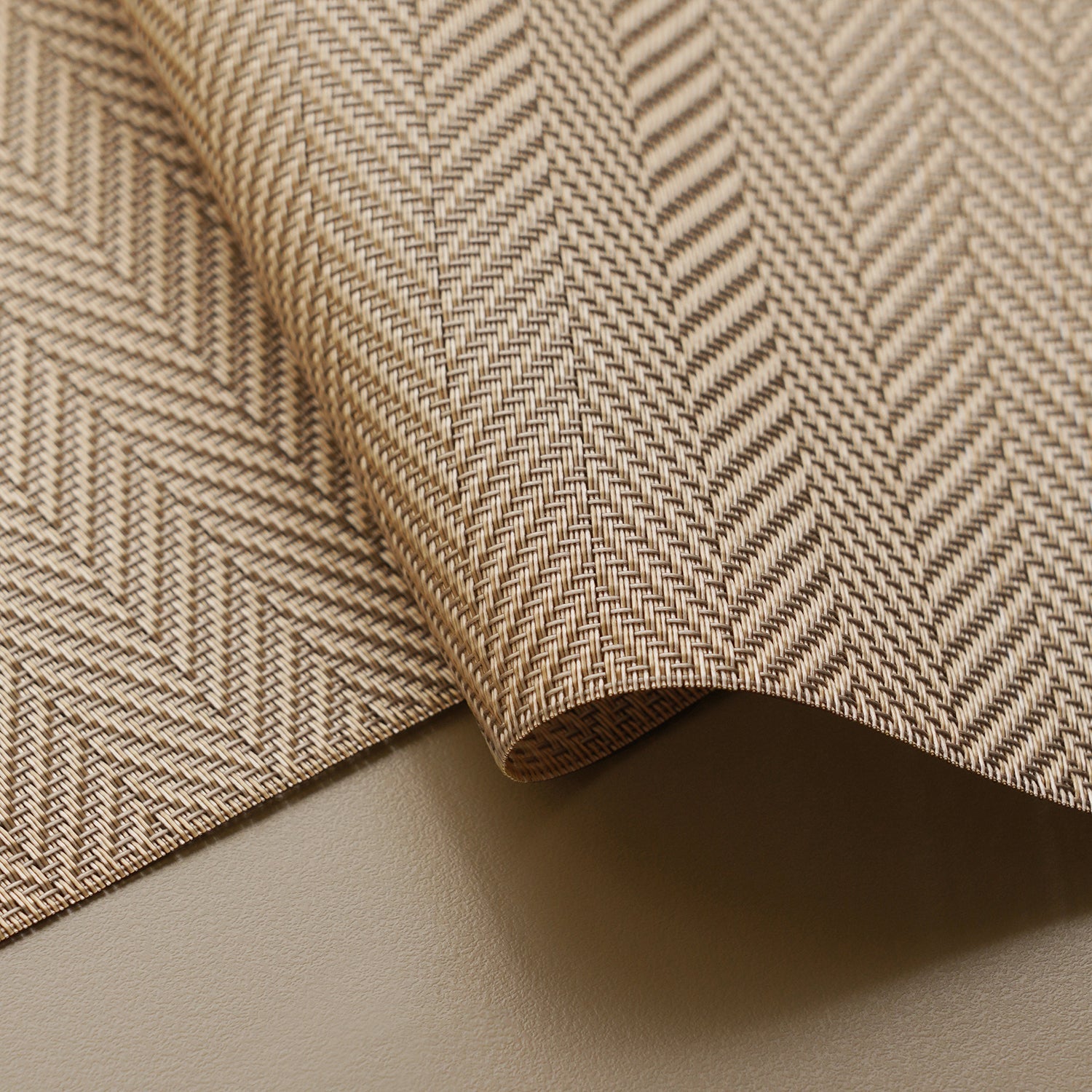 Set of 2 Beige Herringbone Design PVC Placemats
