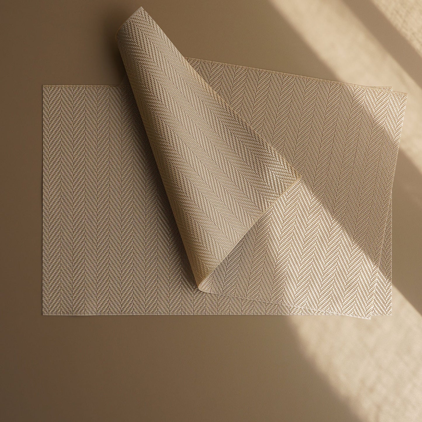 Set of 2 Beige Herringbone Design PVC Placemats