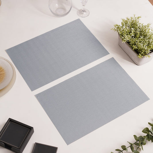 Set Of 2 Silver Herringbone Design Pvc Placemats