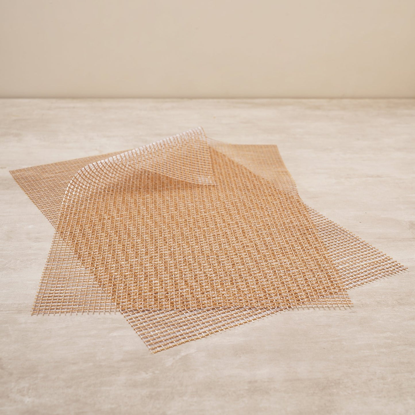 Set Of 2 Beige Checkered Design Pvc Placemats