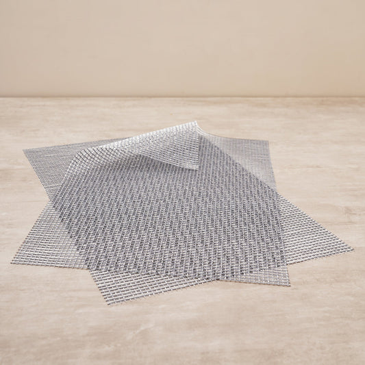 Set Of 2 Silver Checkered Design Pvc Placemats