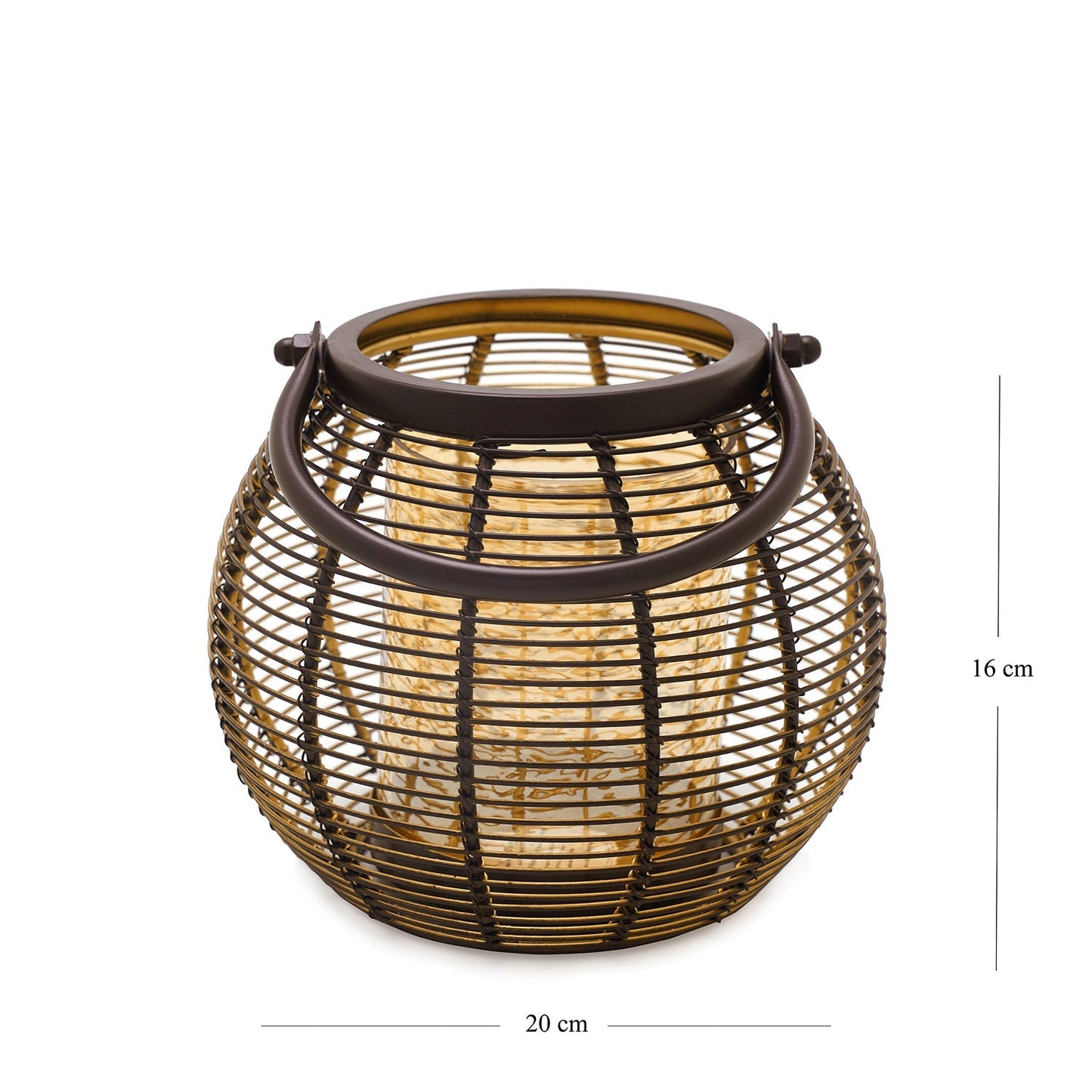 Brown Round Metal Wire Lantern With Glass