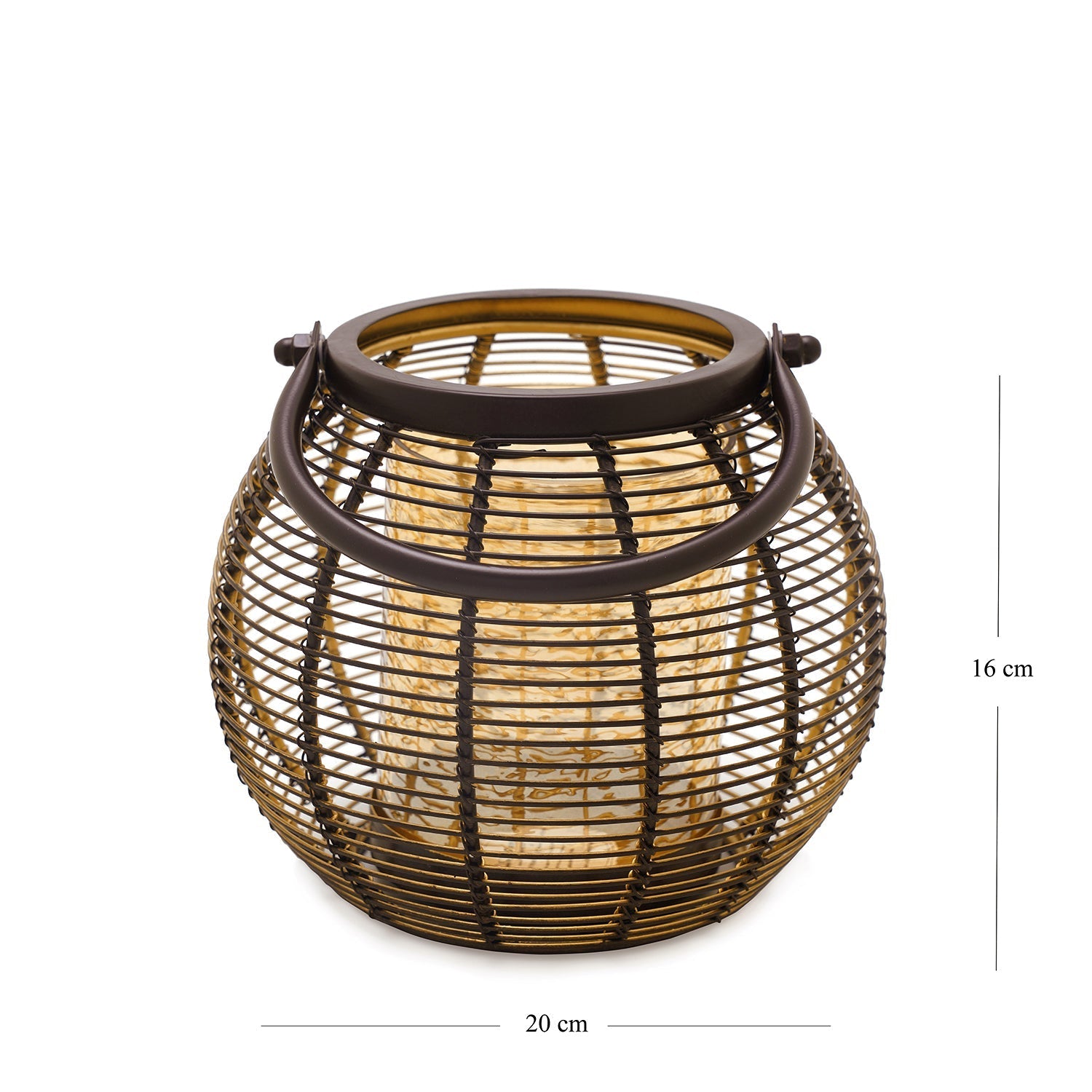 Brown Round Metal Wire Lantern With Glass