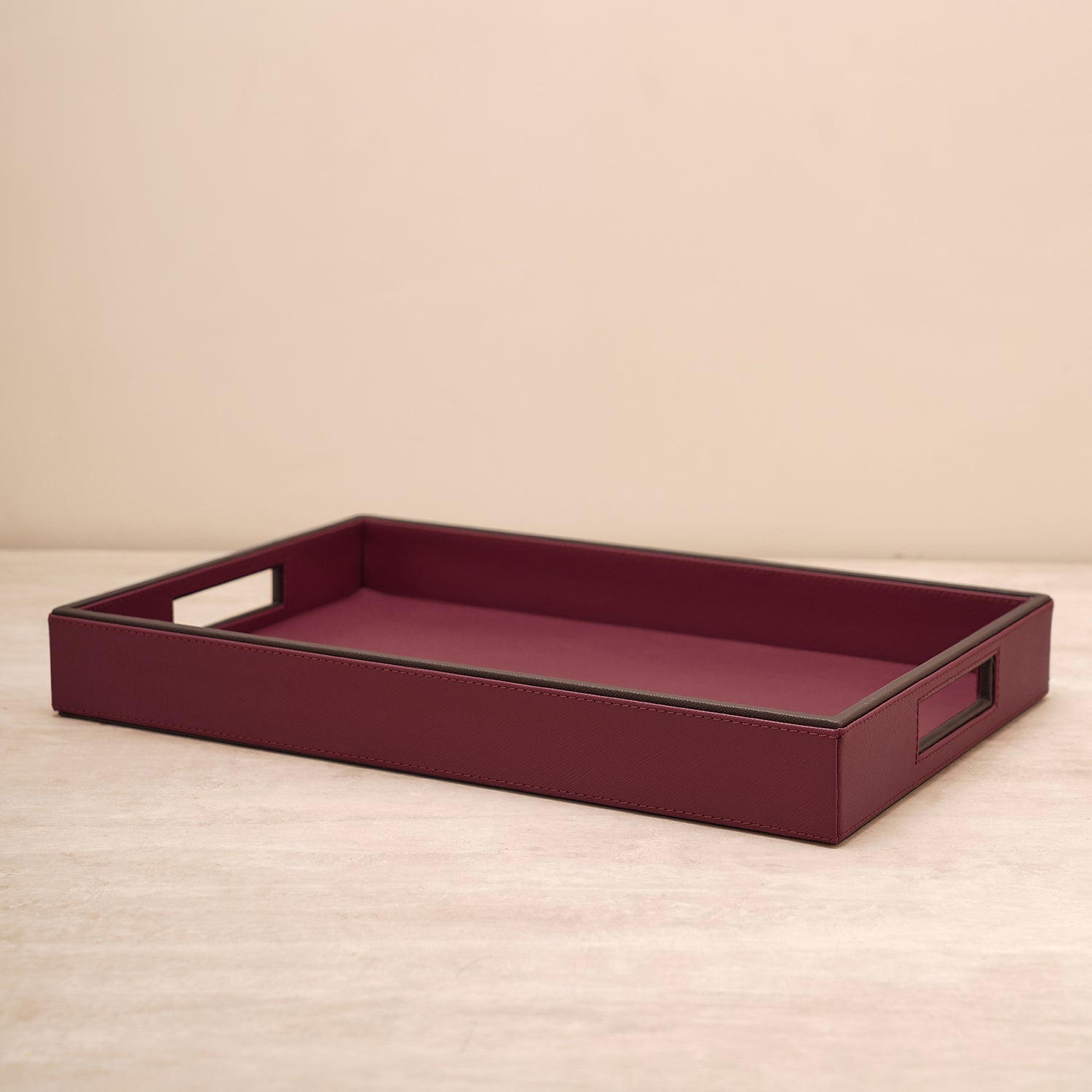 Red Rectangle Faux Leather Serving Tray