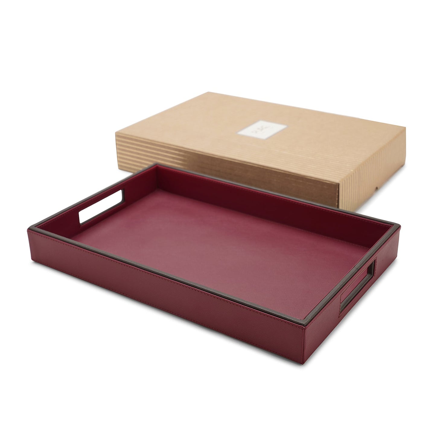 Red Rectangle Faux Leather Serving Tray
