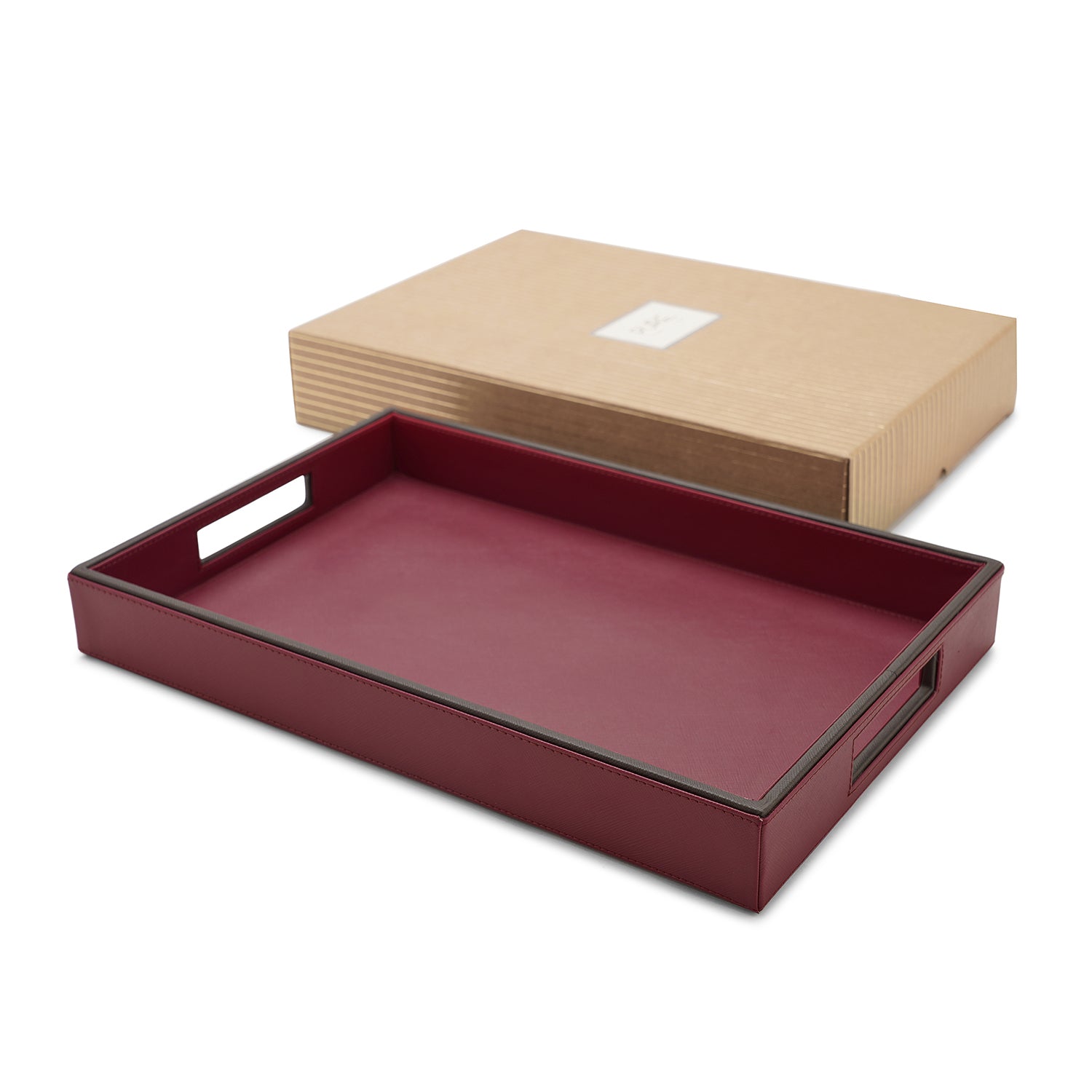 Red Rectangle Faux Leather Serving Tray