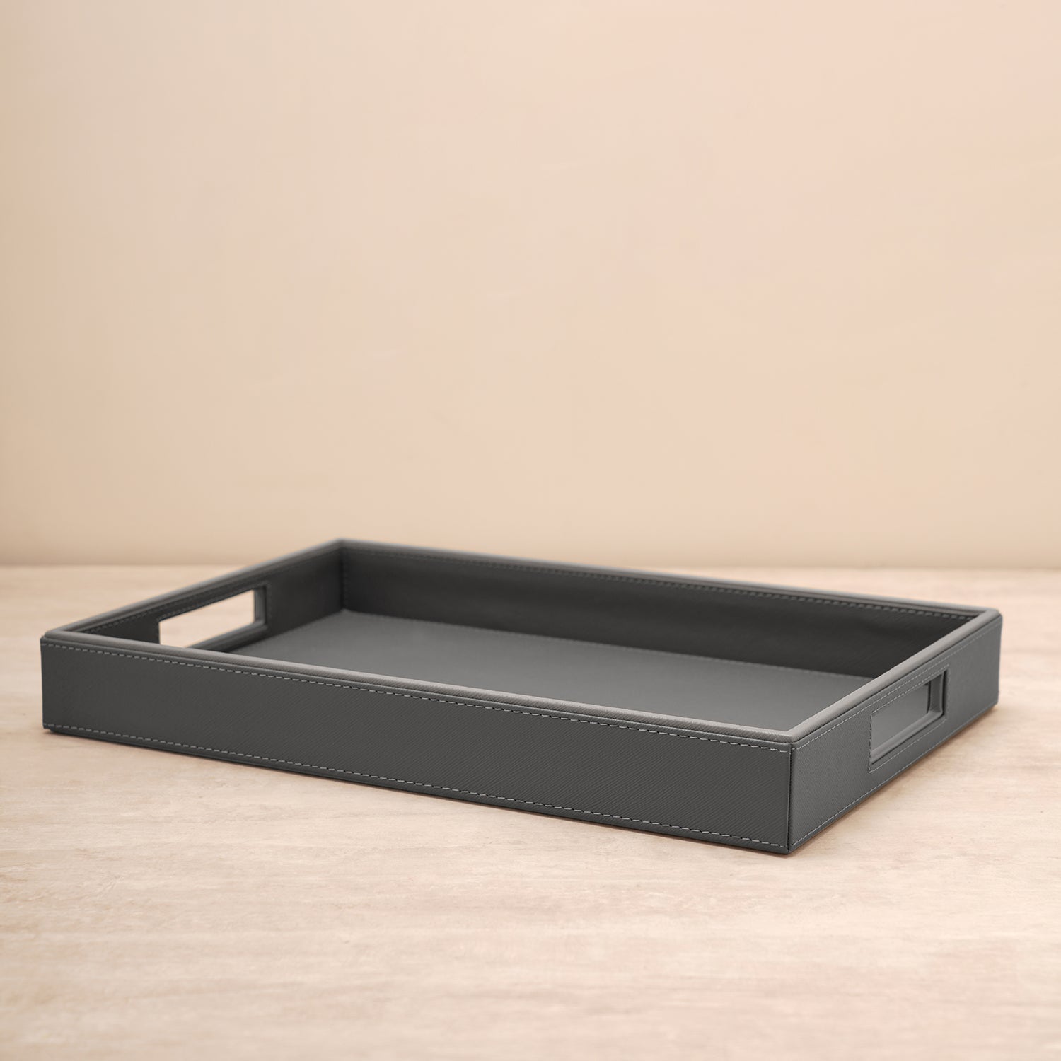 Dark Grey Rectangle Faux Leather Serving Tray