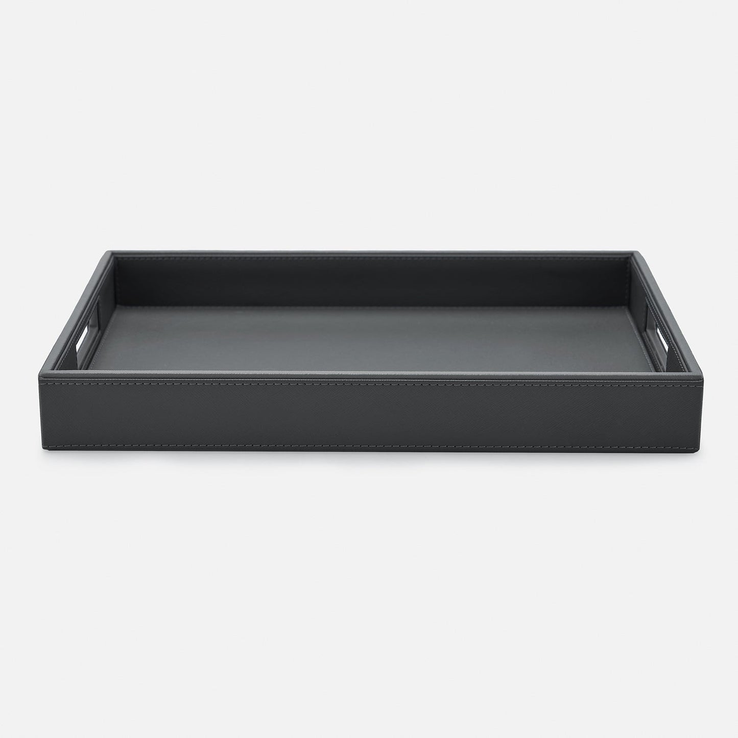 Dark Grey Rectangle Faux Leather Serving Tray