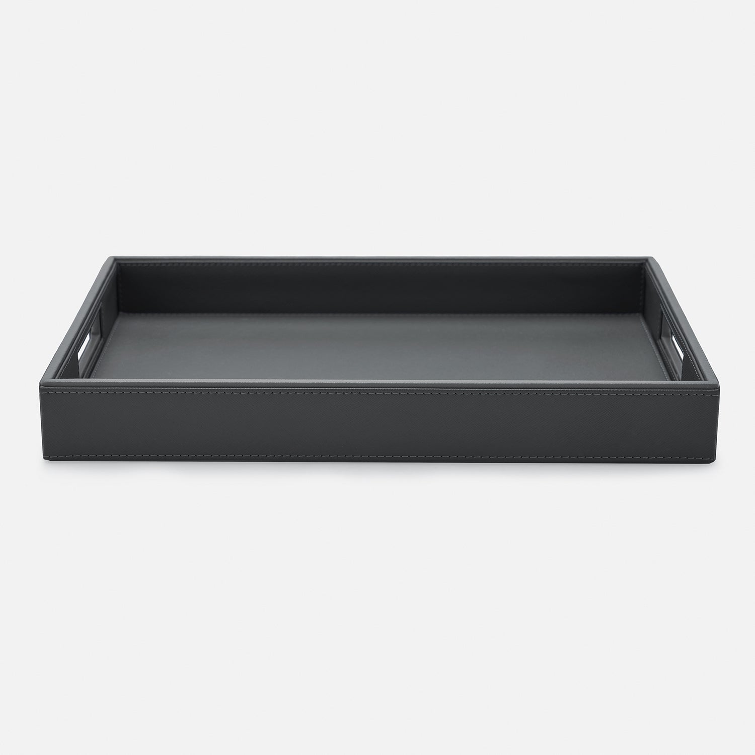 Dark Grey Rectangle Faux Leather Serving Tray