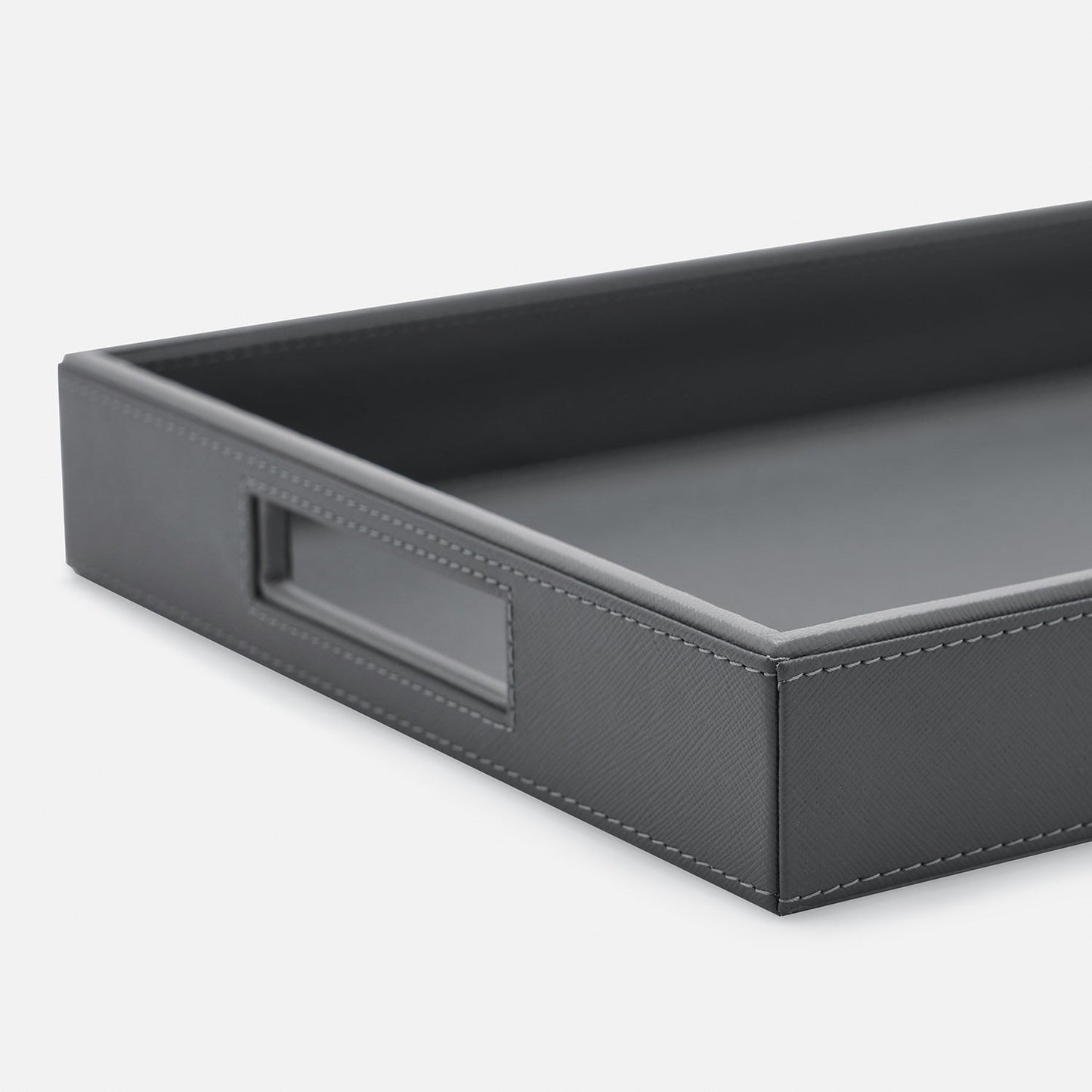 Dark Grey Rectangle Faux Leather Serving Tray