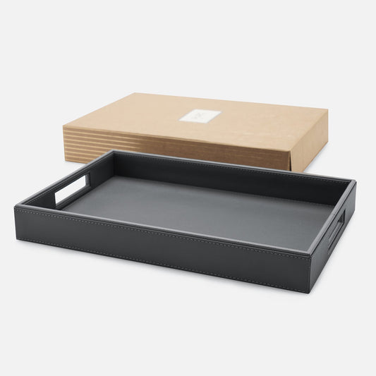 Dark Grey Rectangle Faux Leather Serving Tray