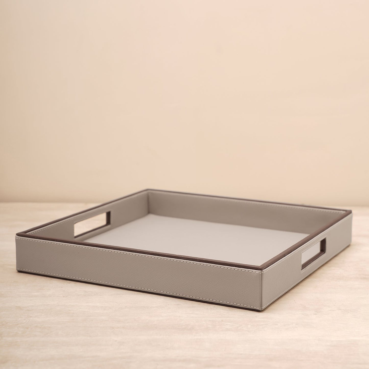Beige Faux Square Leather Serving Tray