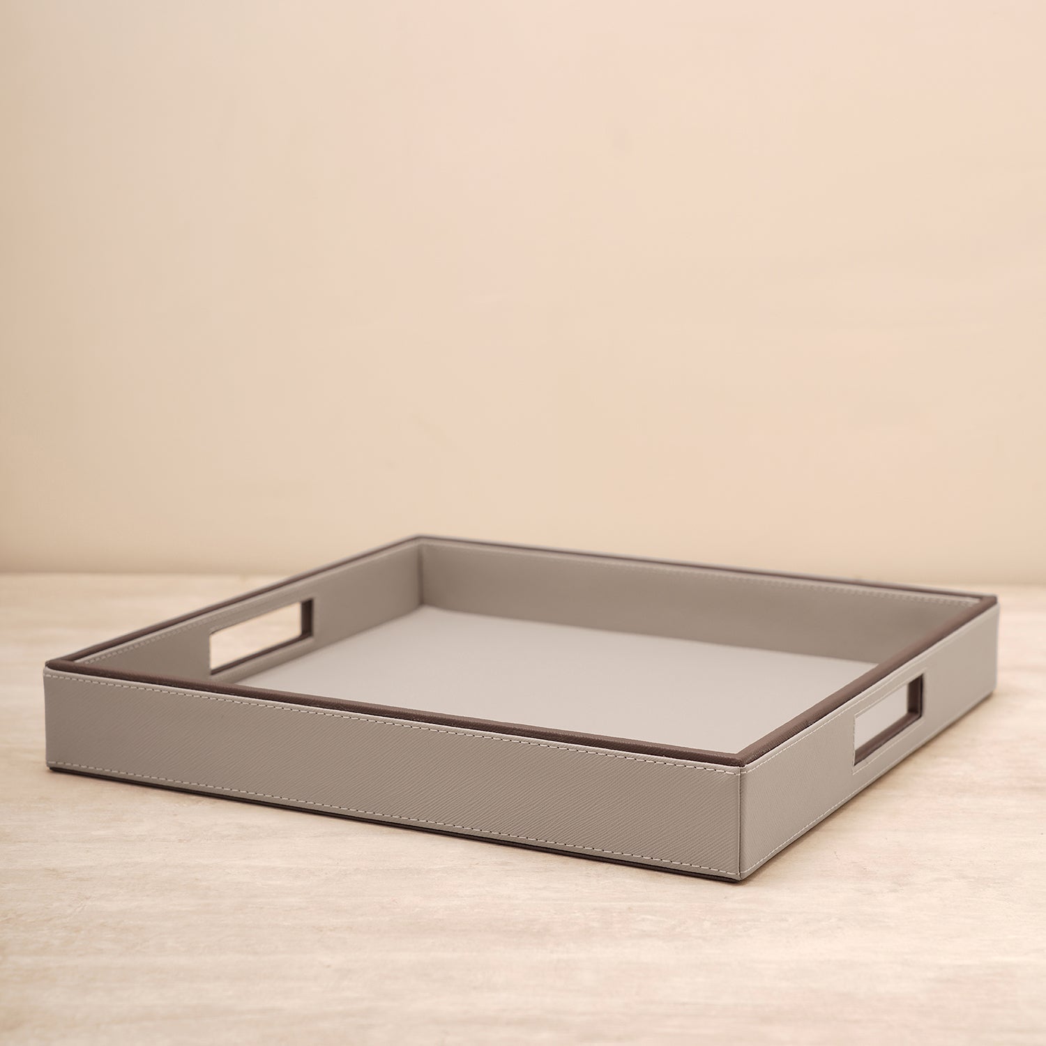 Beige Faux Square Leather Serving Tray