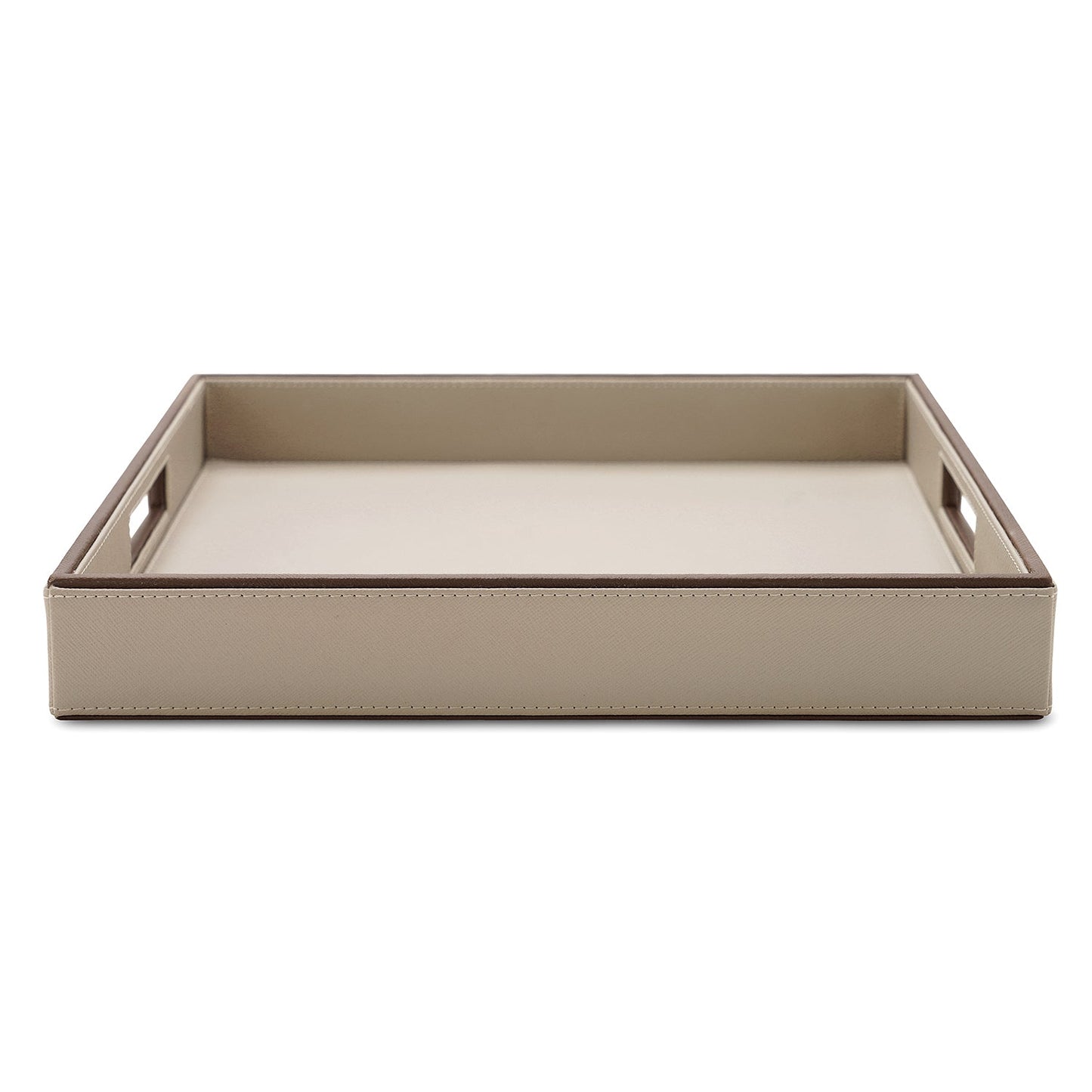 Beige Faux Square Leather Serving Tray