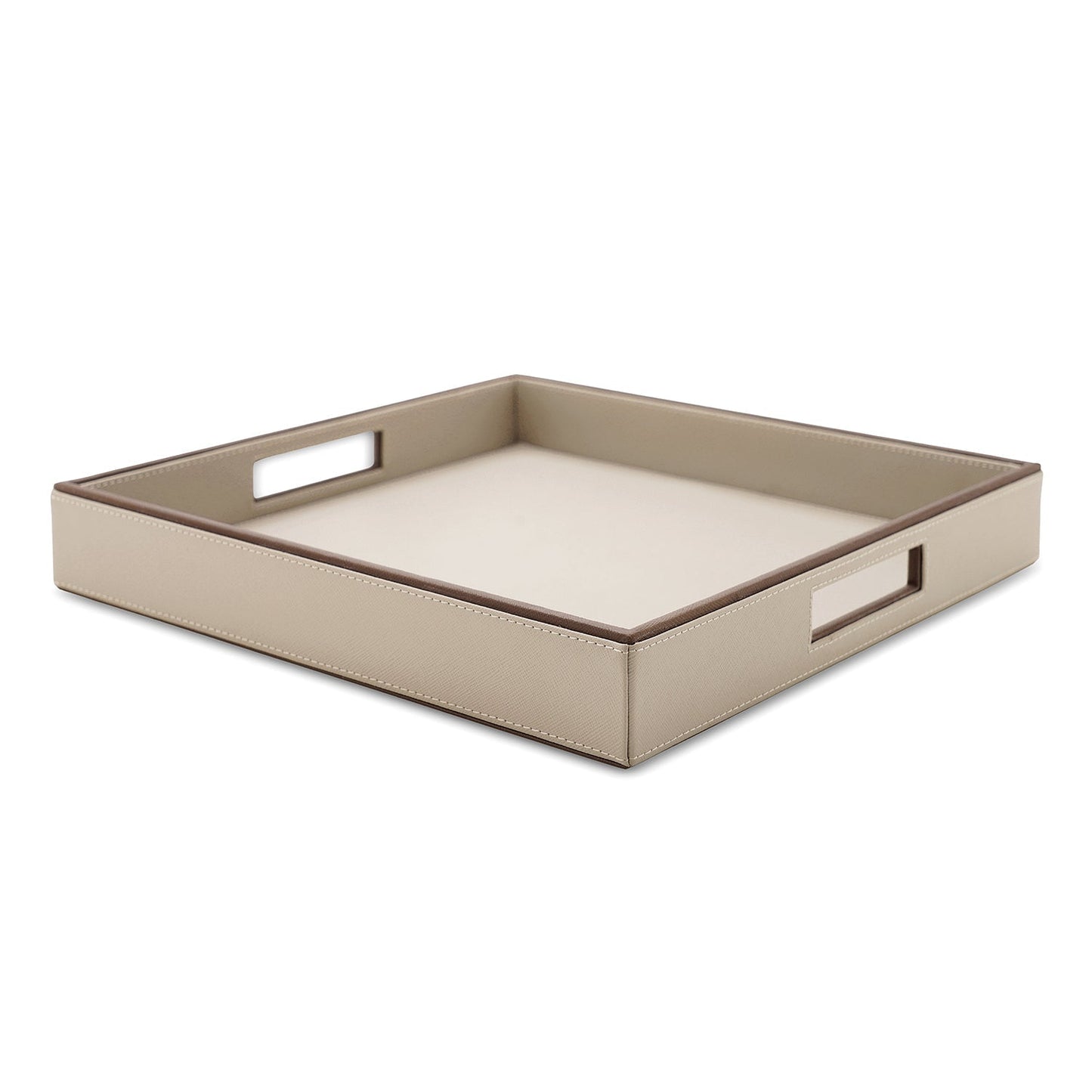 Beige Faux Square Leather Serving Tray